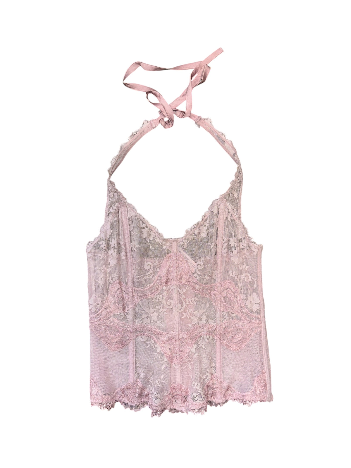 pink victorias secret lace halter corset, s