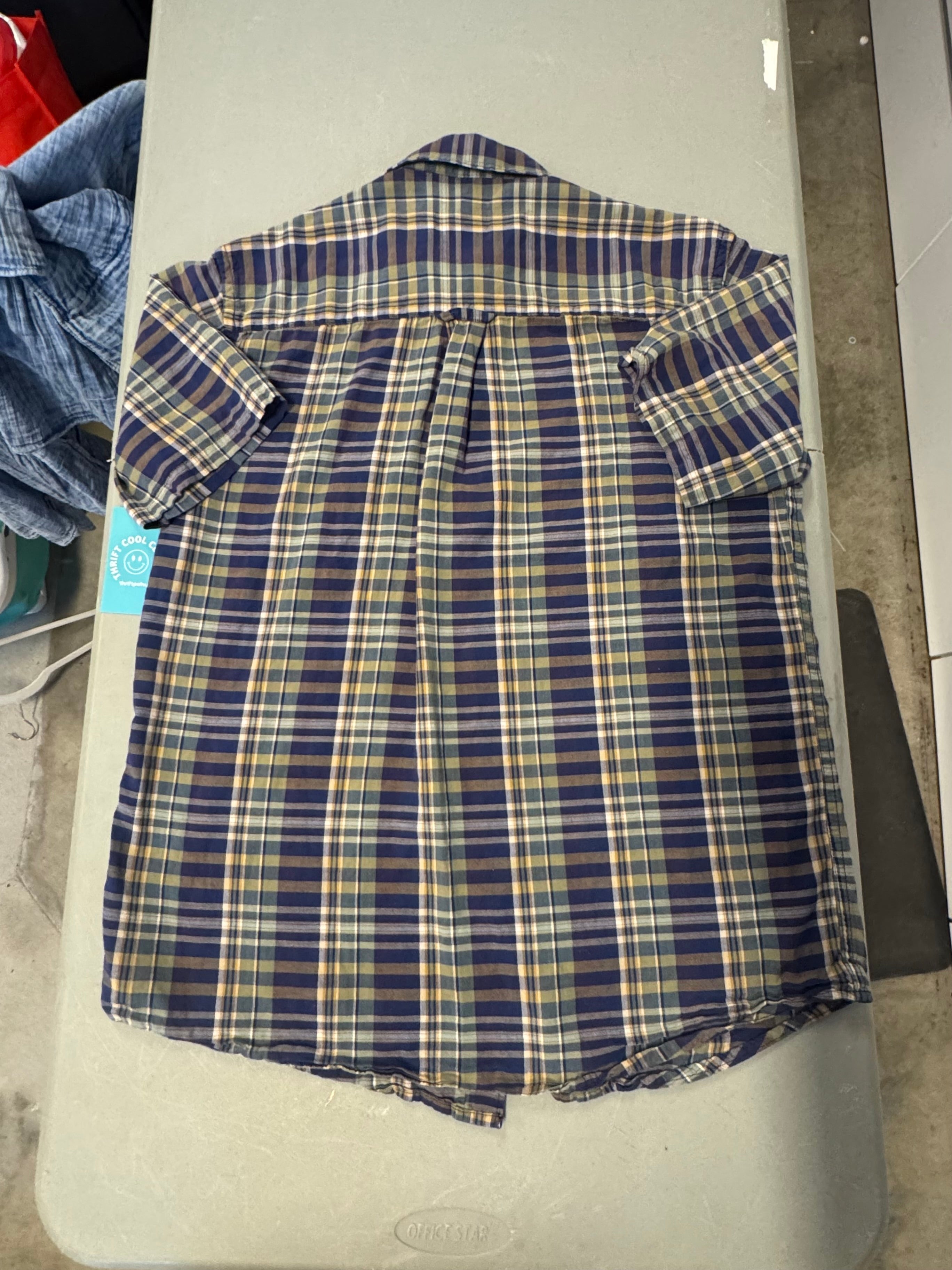 Green blue Pendelton Plaid ss button up, M