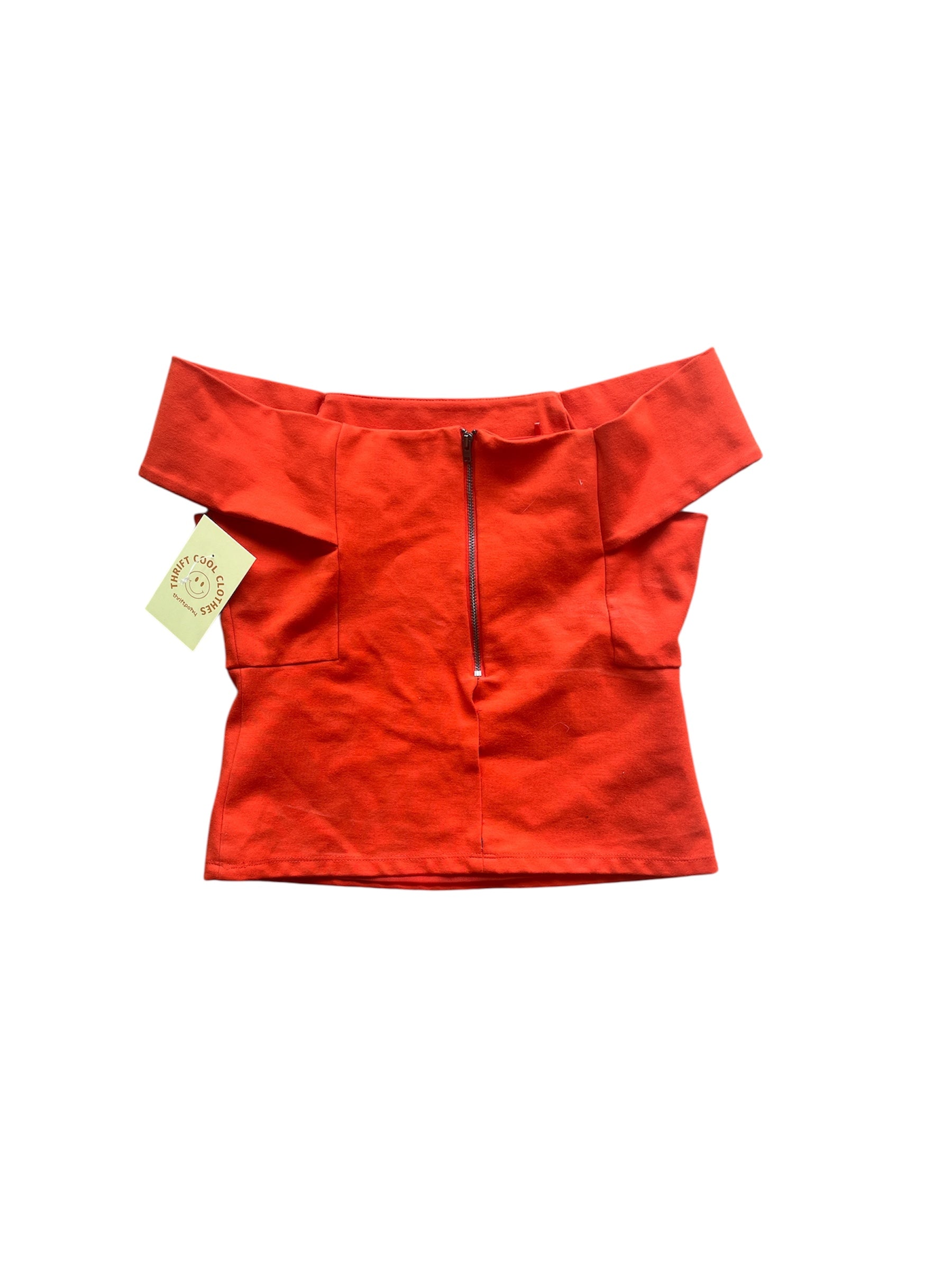 orange deletta off shoulder top, xs