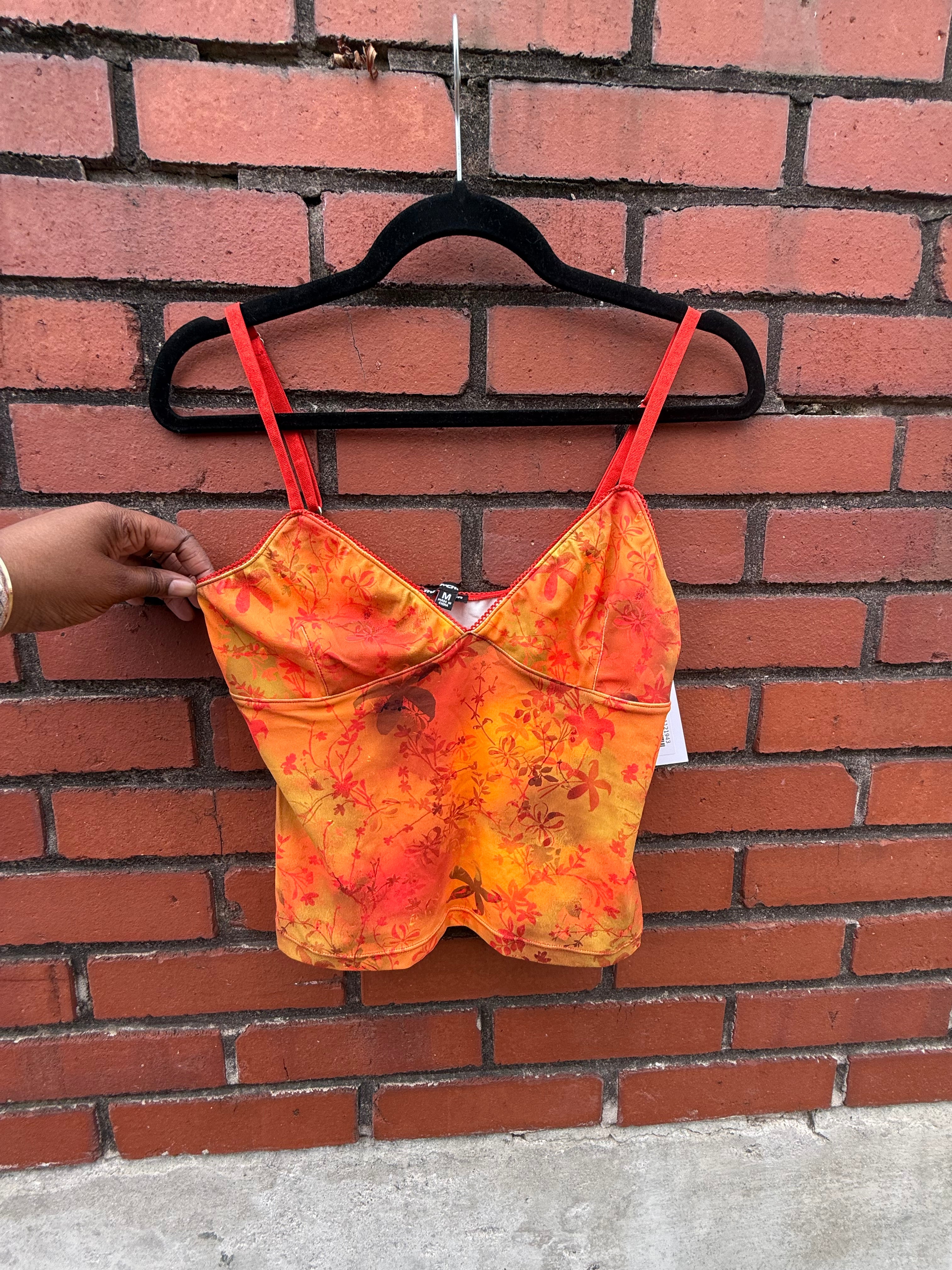 orange third charm Flower y2k cami, m