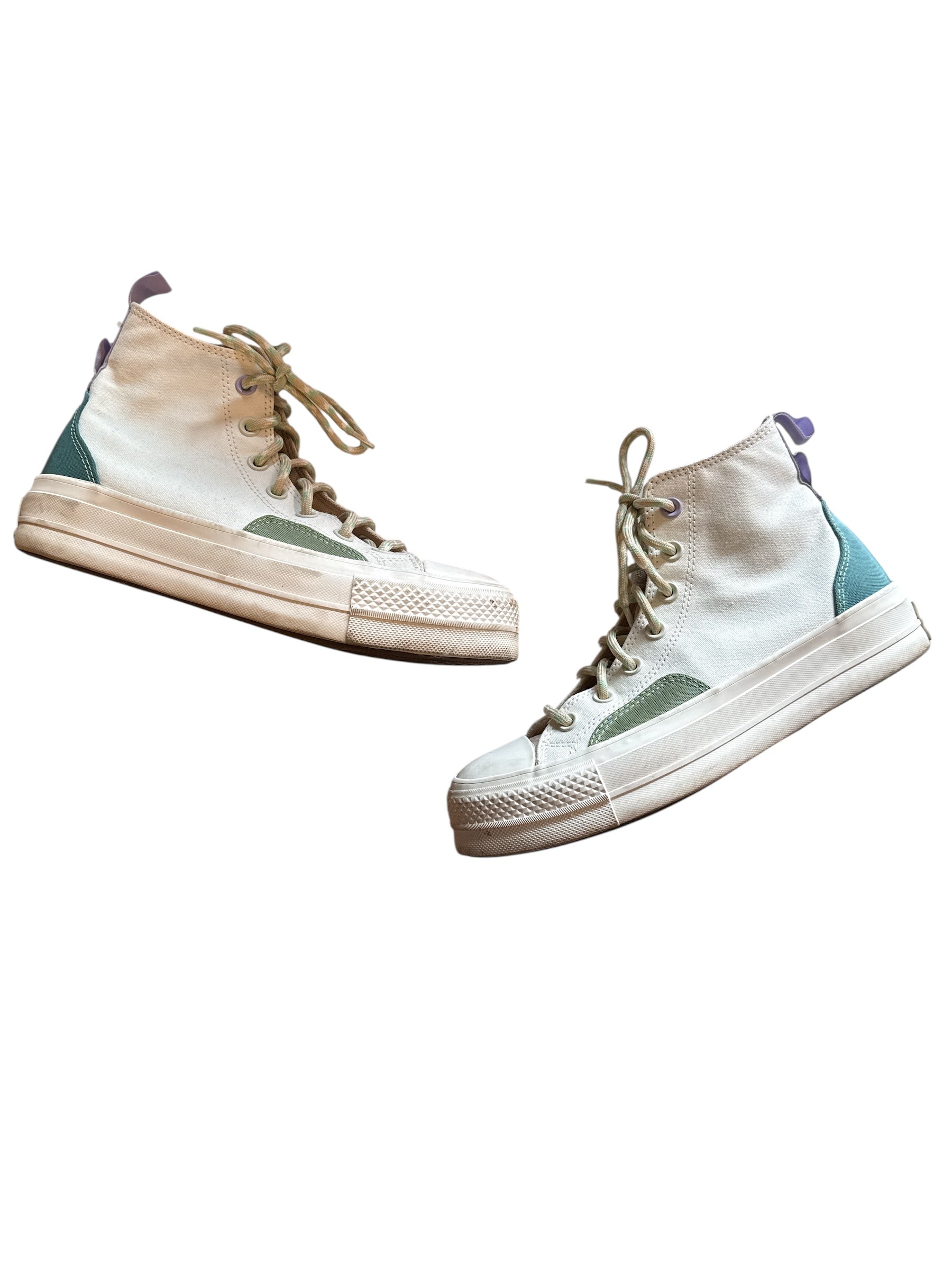 Cream green teal Converse High top sneakers, 8.5