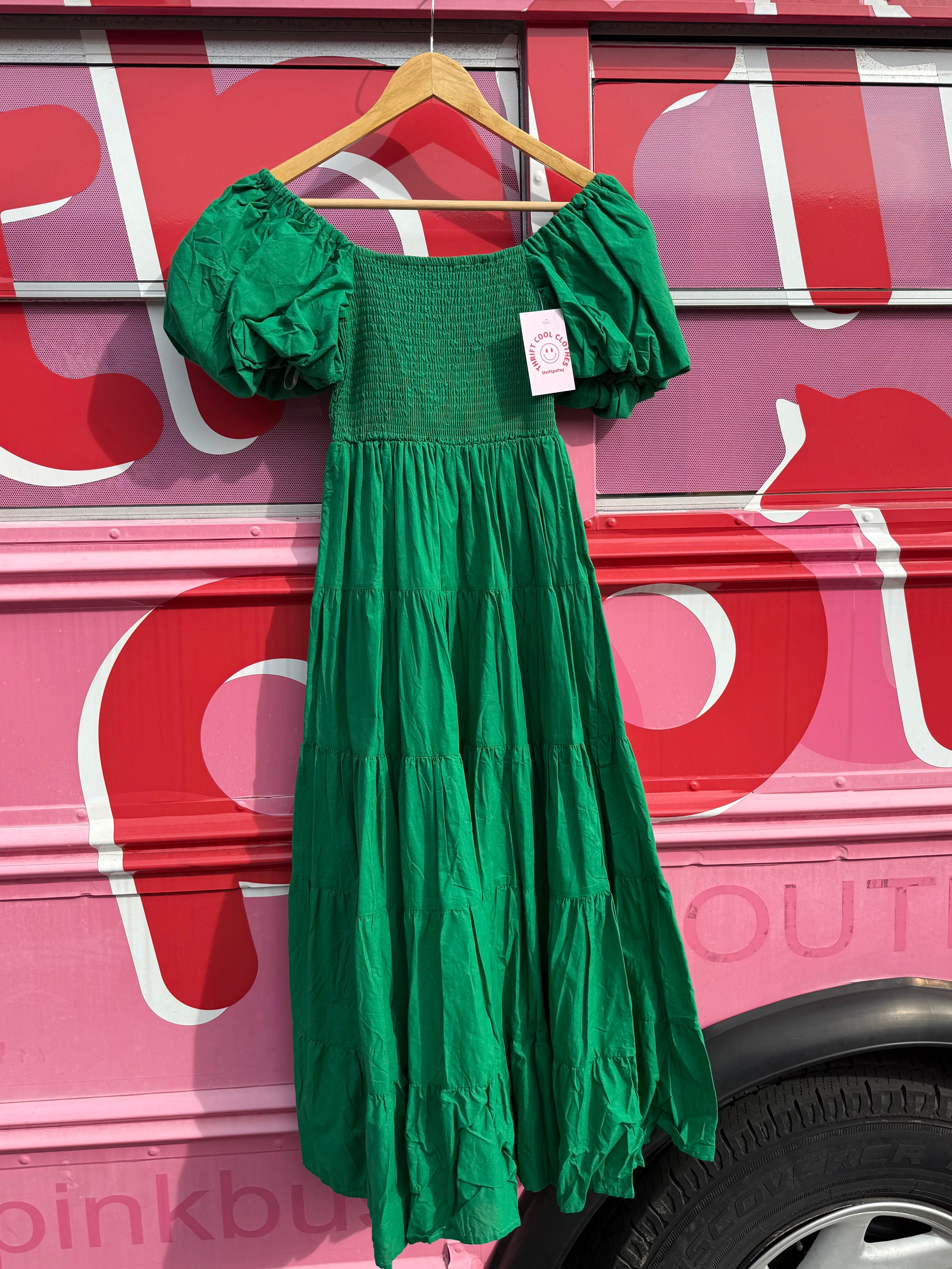 green petal &pup puff sleeve maxi dress, s