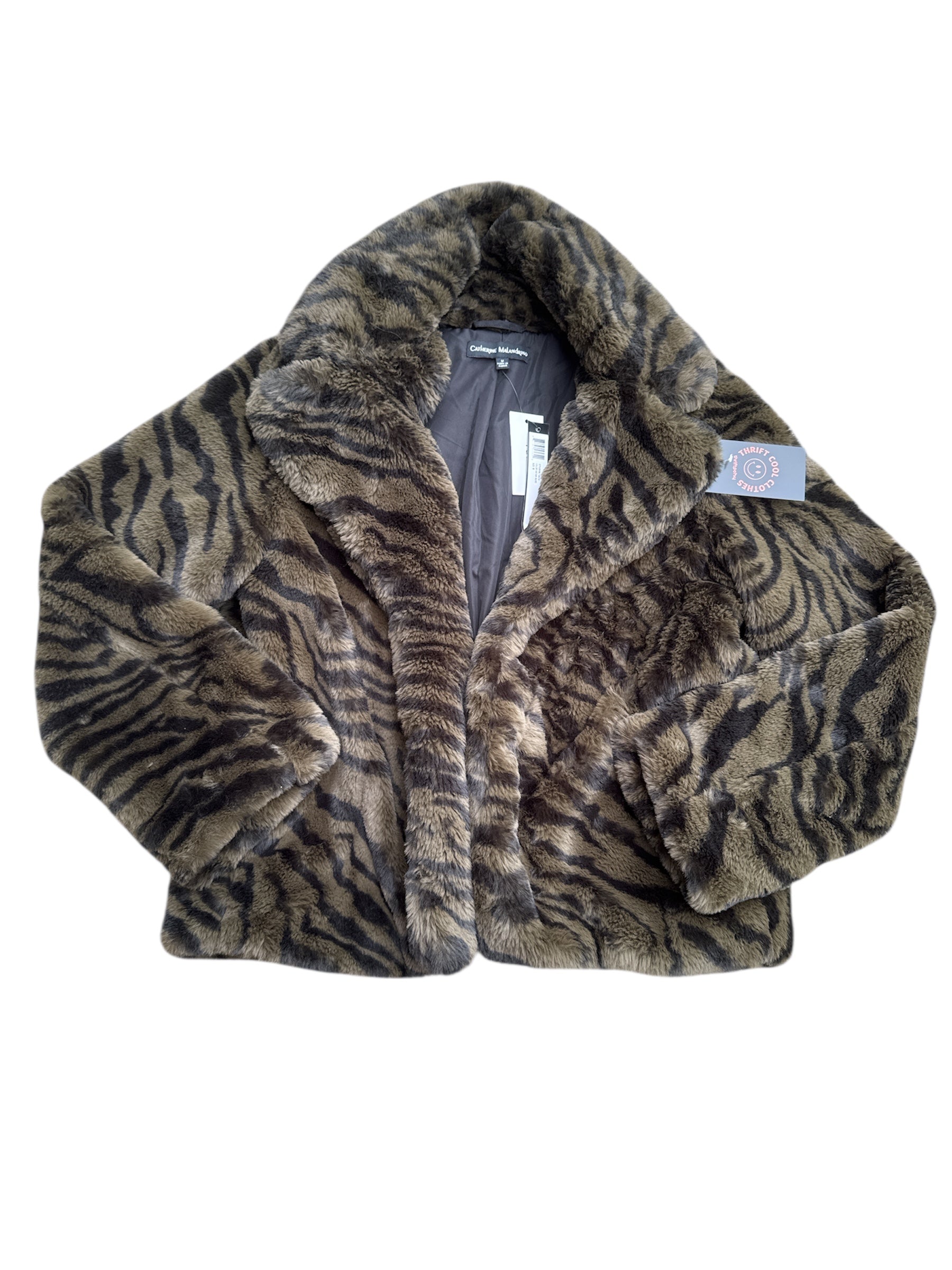 brown black catherine malandrino NWT zebra fluffy coat, m