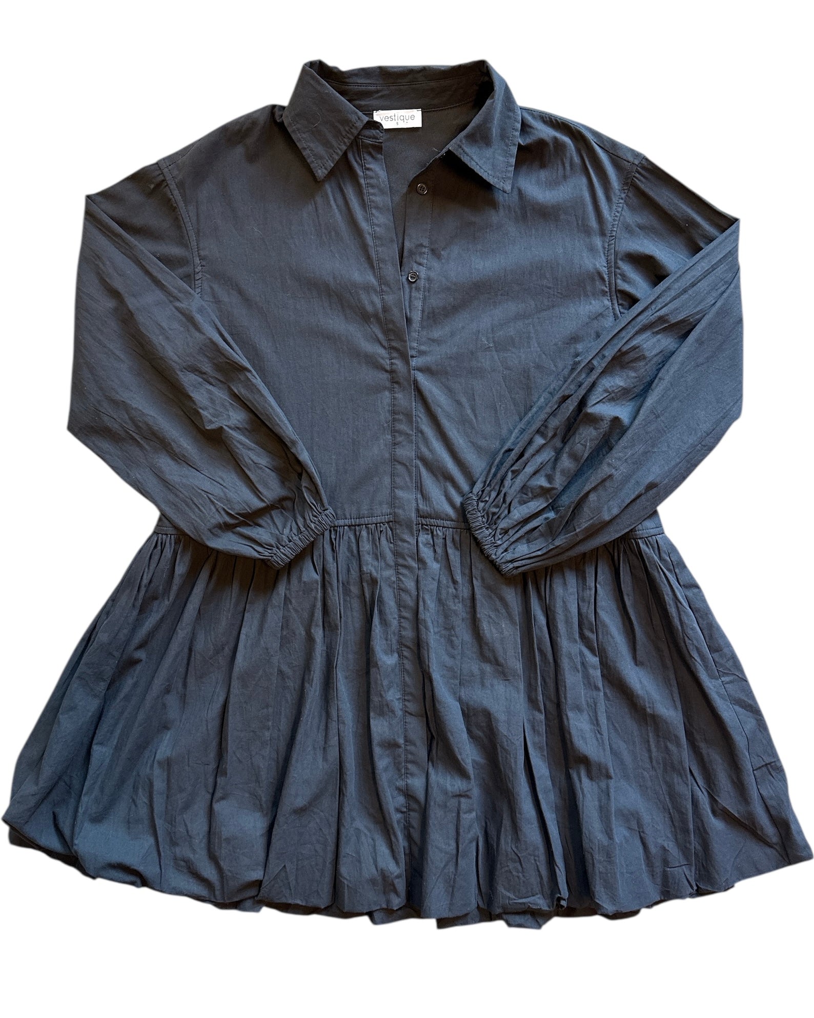 black vestique ls collared puffy dress, s