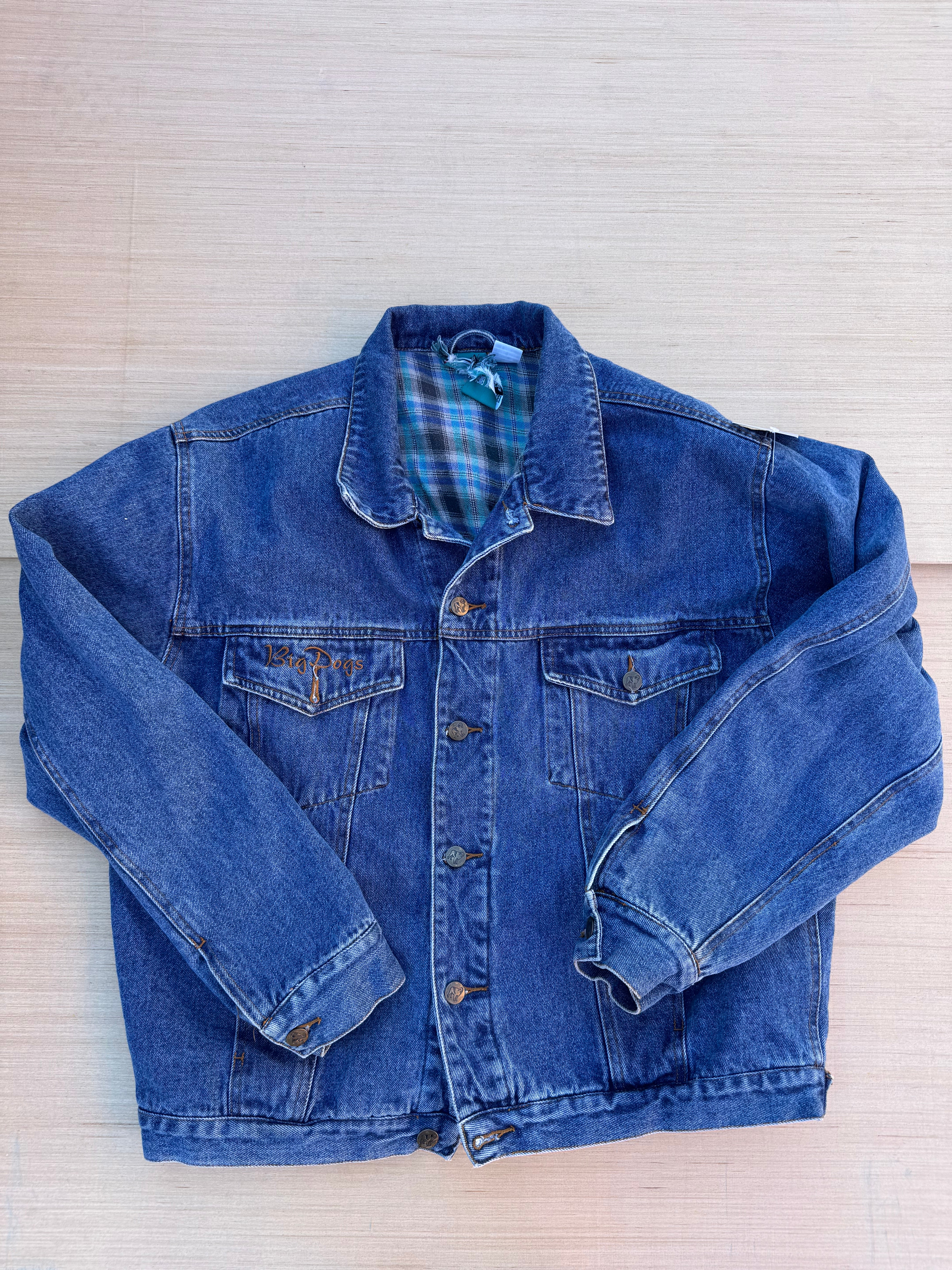 blue big dogs flannel lined denim jacket, L