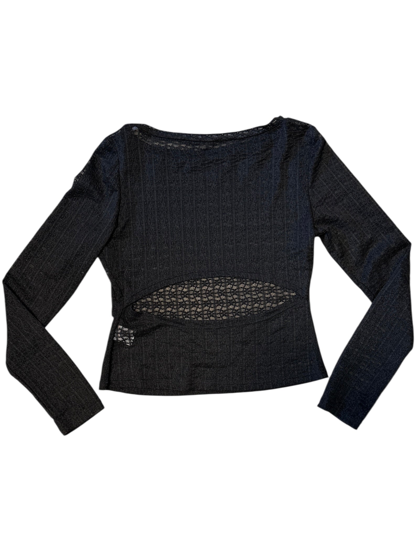 Black  Lacey mesh ls w opening, L