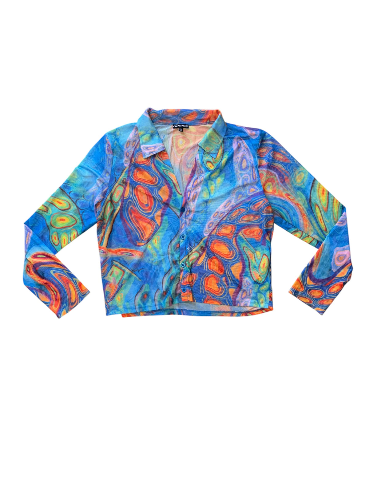 blue orange poster girl sheer watercolor collar dress, 3x
