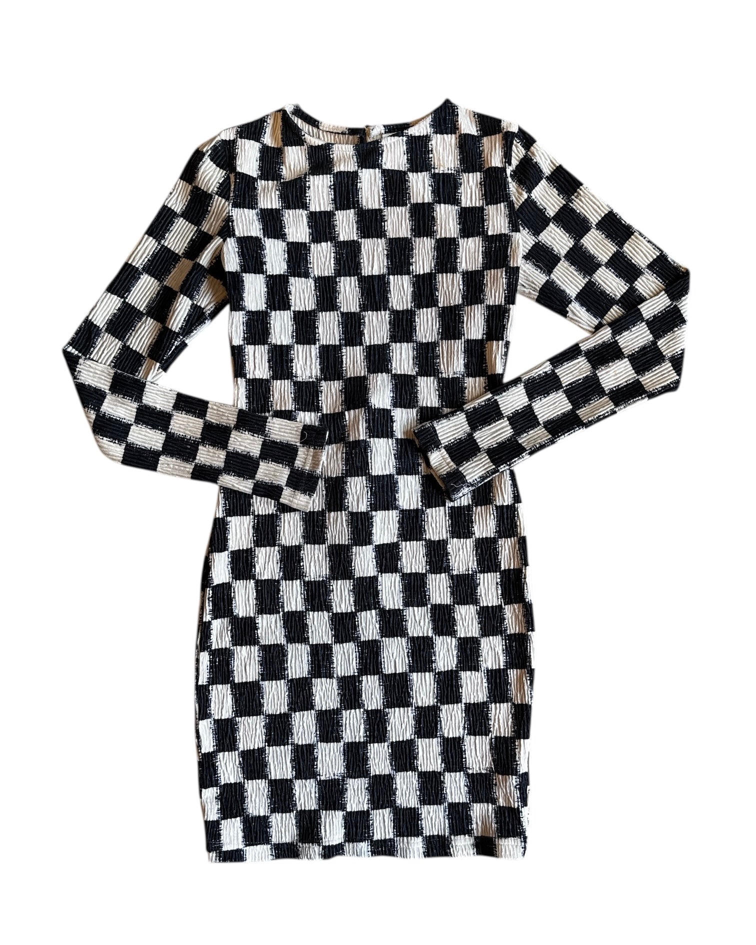beige black daisy street checkered dress, m