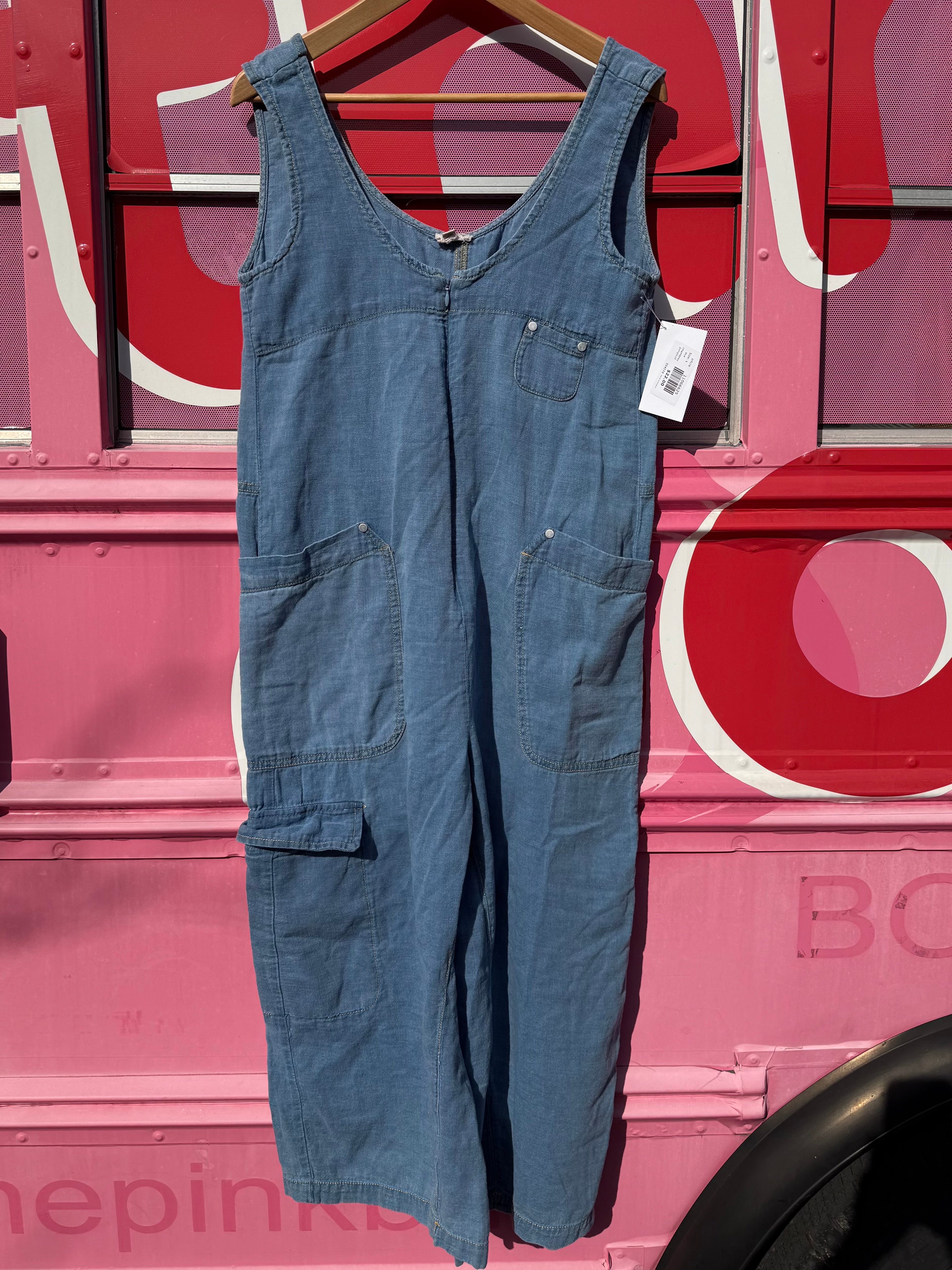 blue pilcro chambray jumpsuit, s