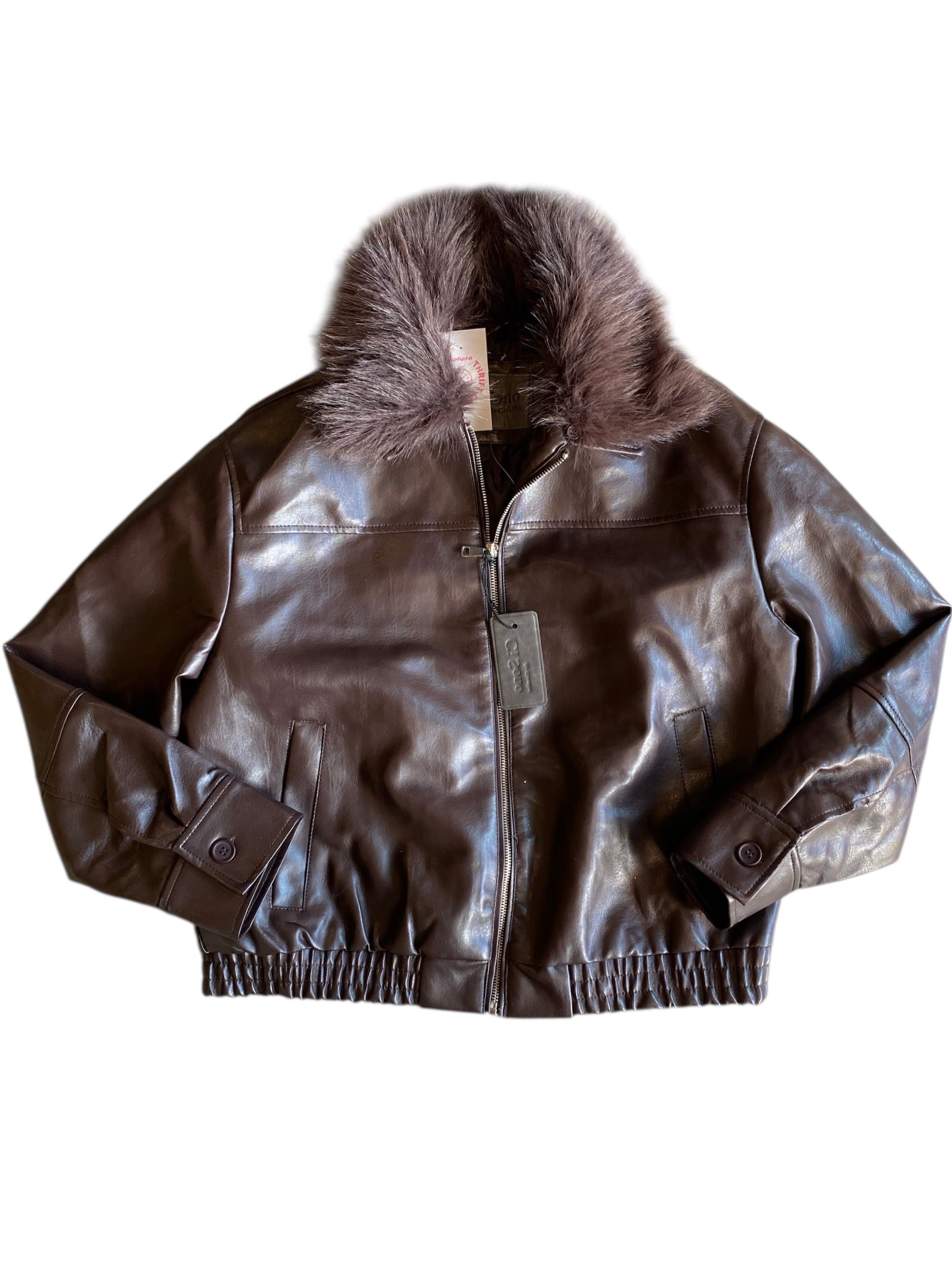 brown Ci Sono fur trim pleather bomber, L