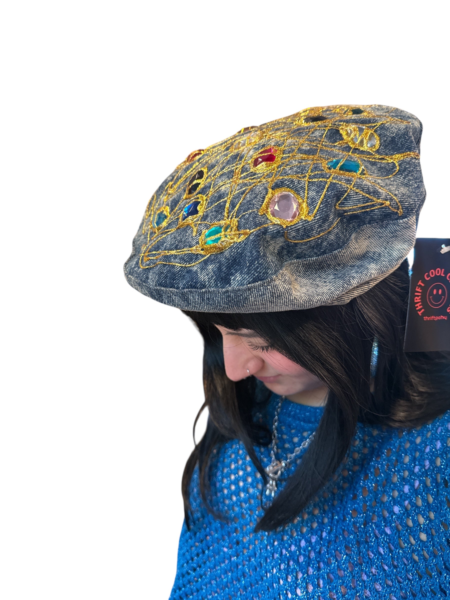 denim multi  stone beret