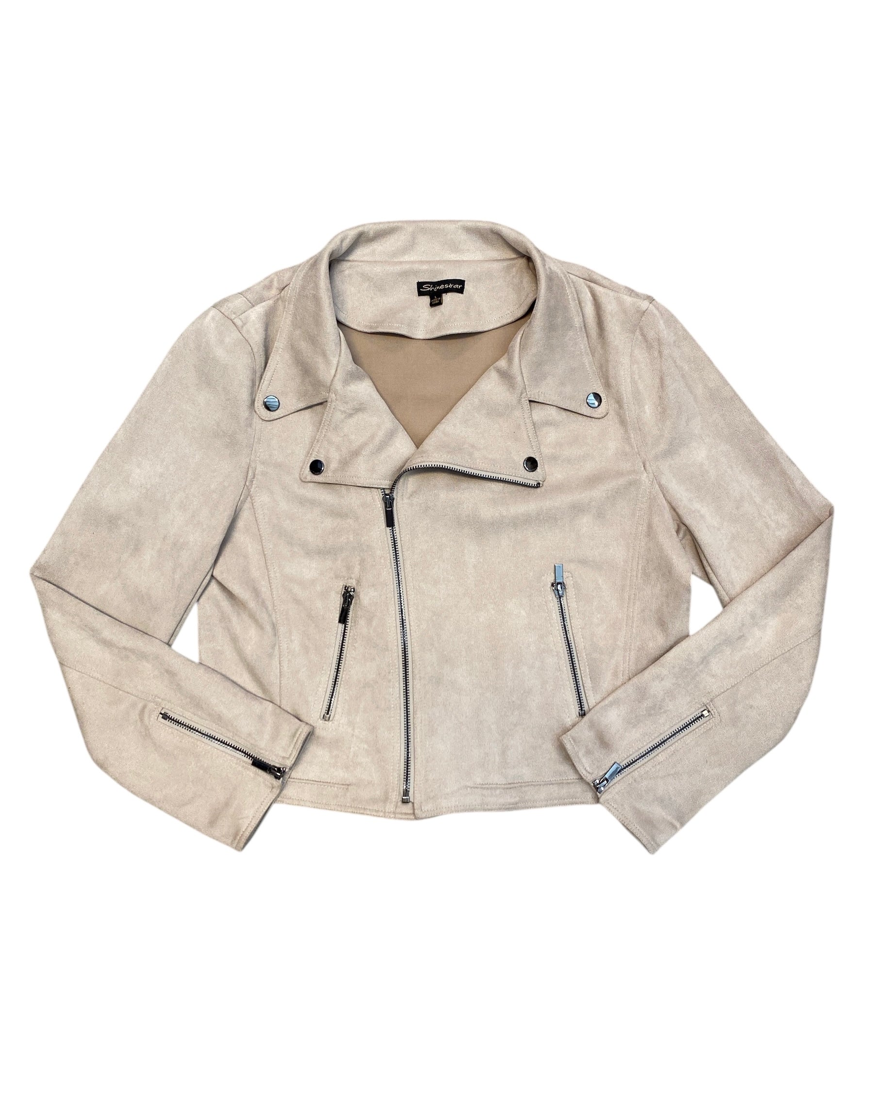 Taupe Shinestar Faux microsuede jacket, L