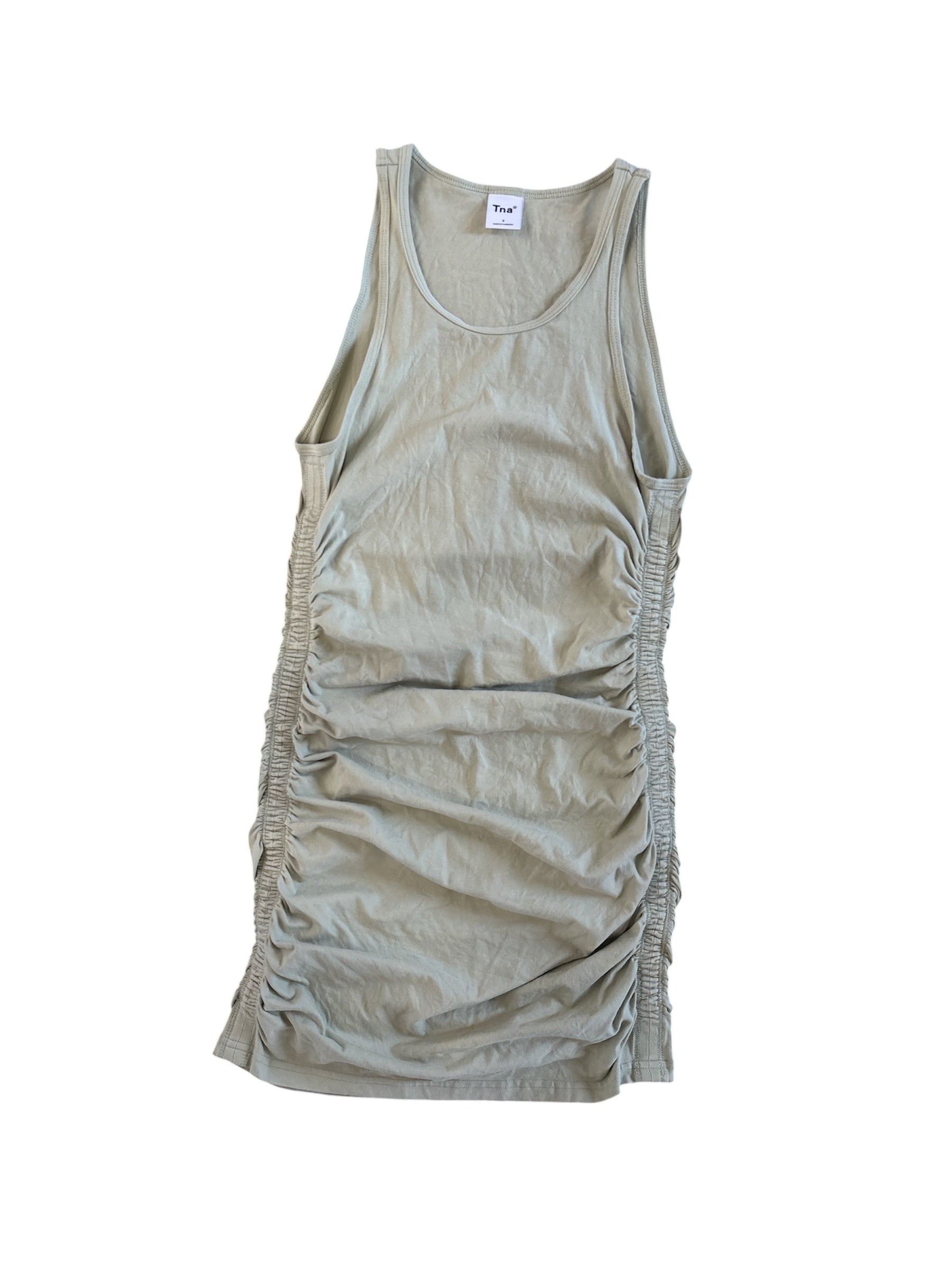 green TNA ruched tank dress, s