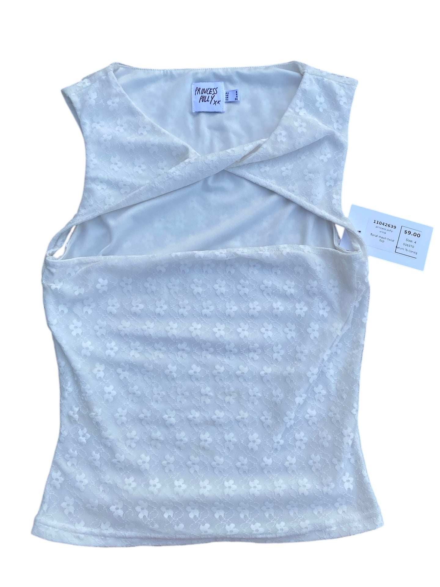 white princess polly floral mesh twist top, 4