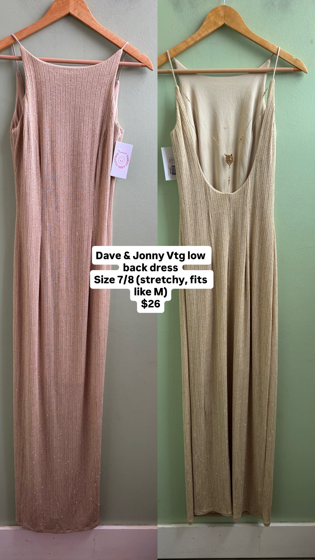 tan Dave & johnny sparkly maxi dress w beaded straps, 7-8