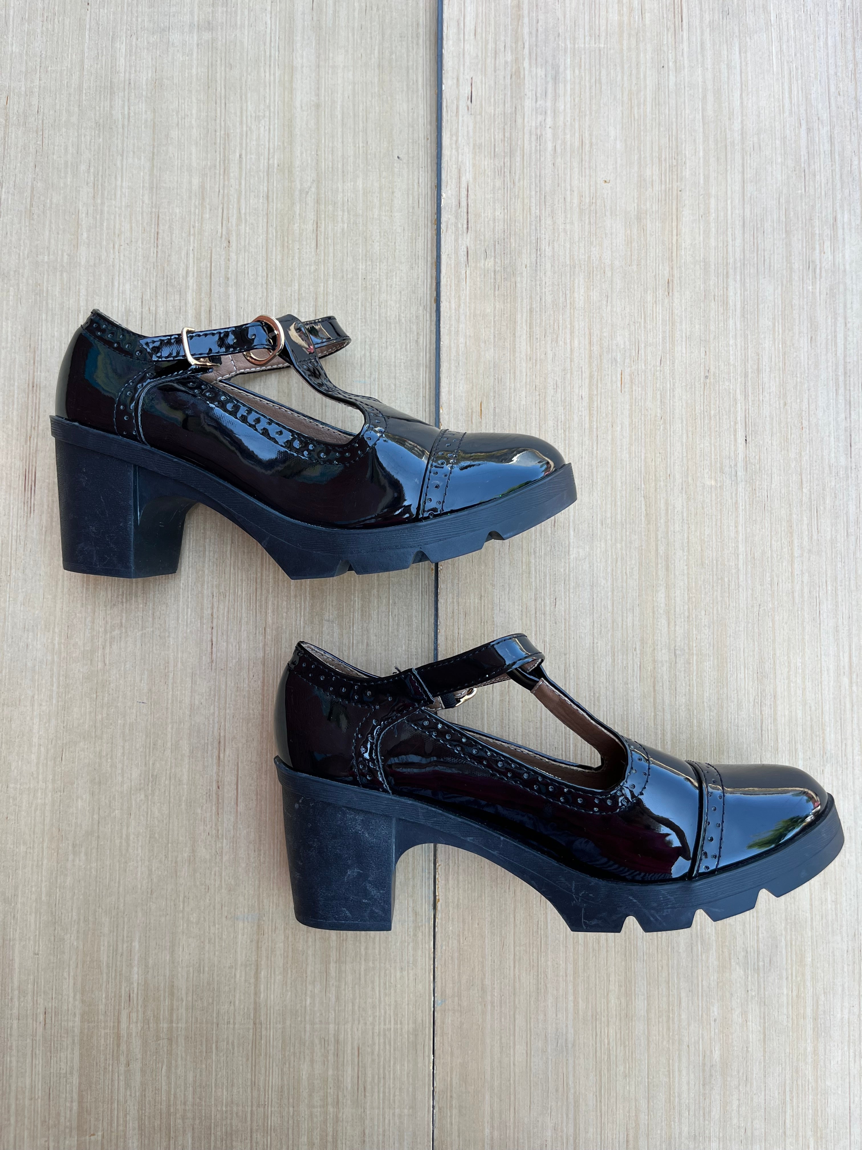 black dadawen patent mary janes, 7-8