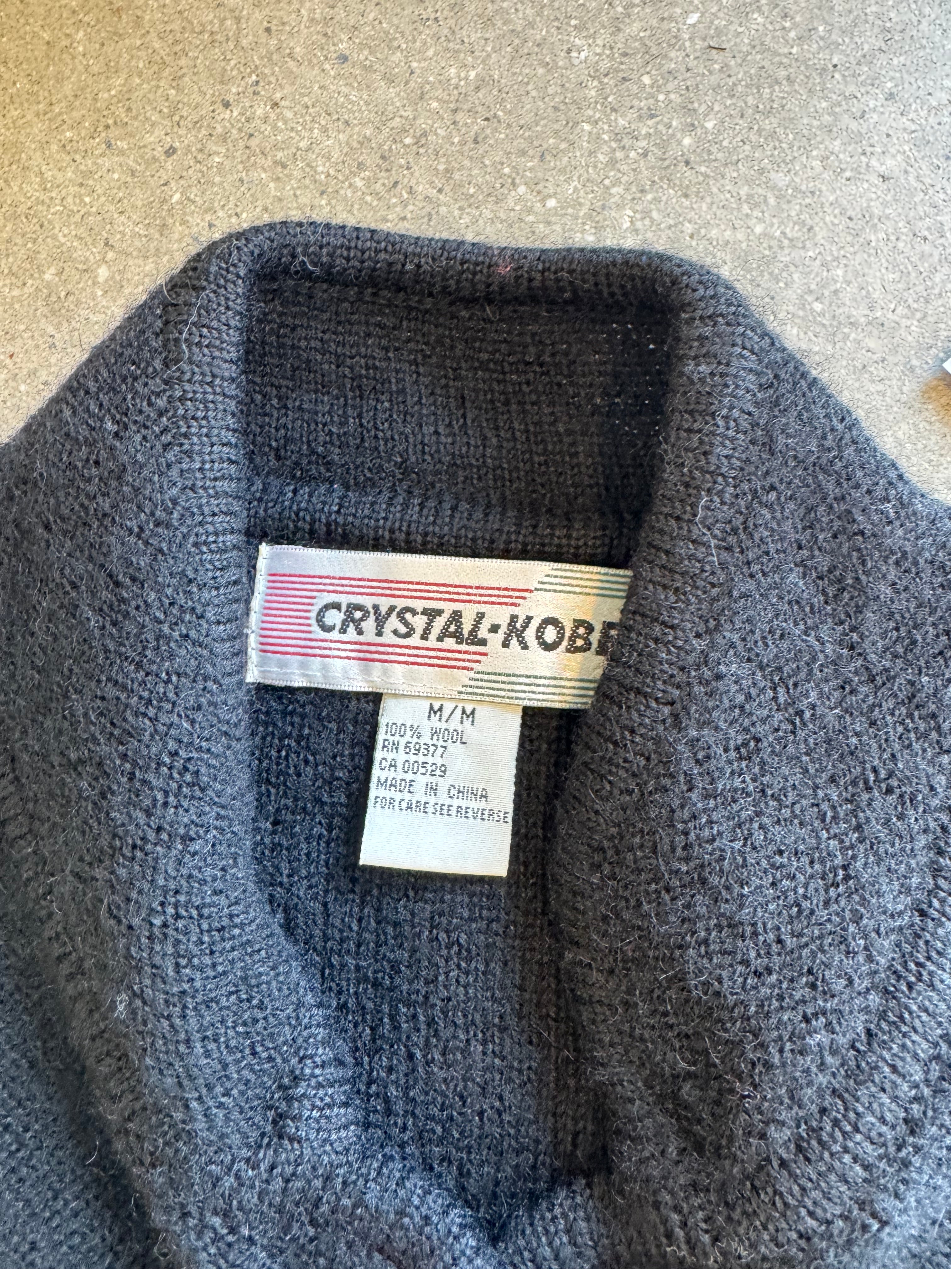 black crystal-kobe vtg 100% wool vest, m