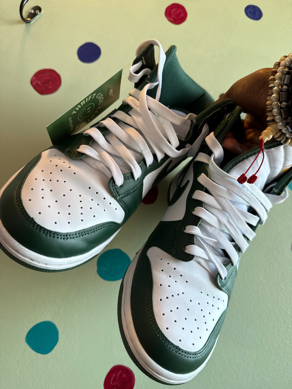 green white nike palamino high top sneakers, m8.5