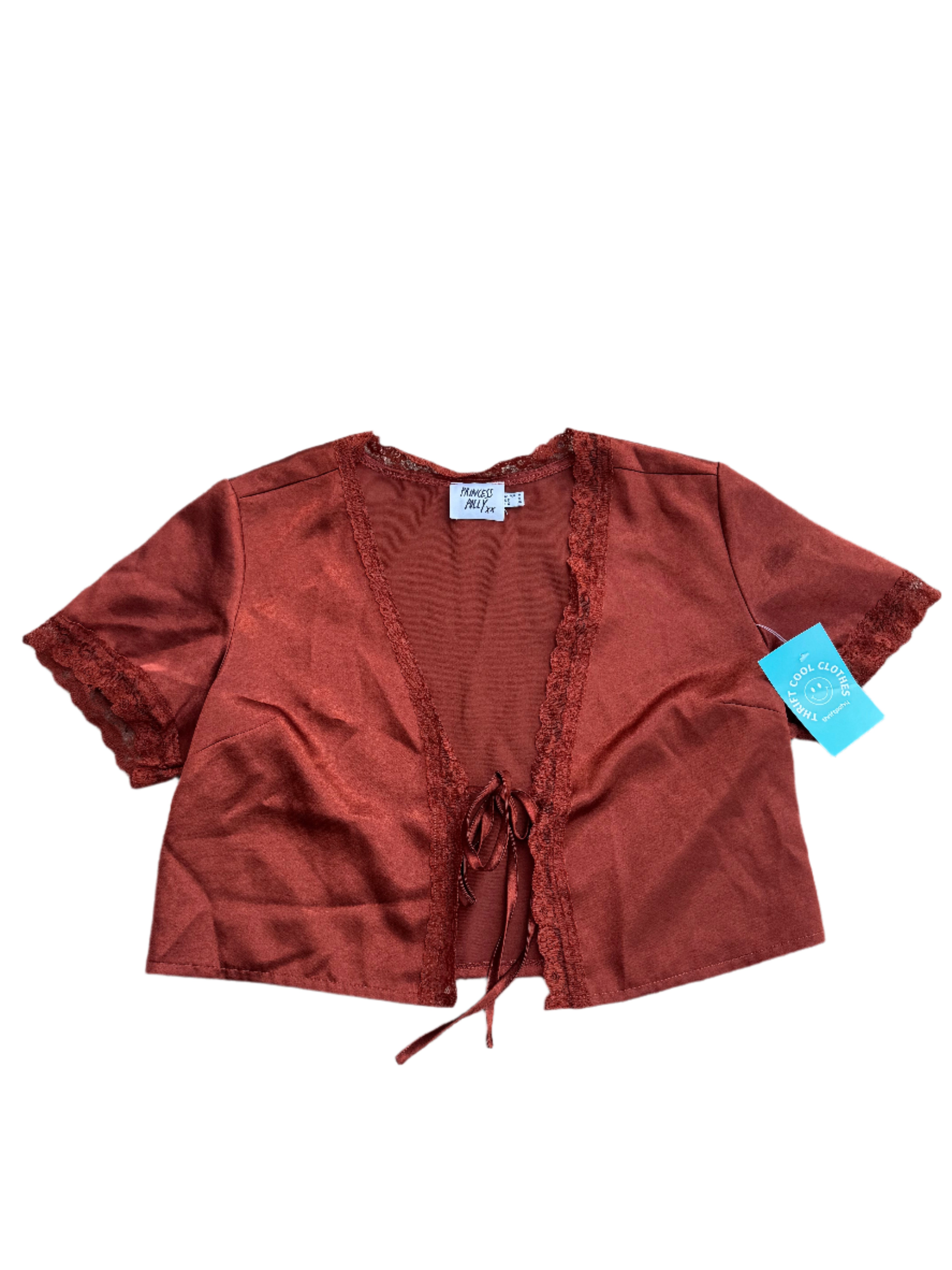 brown princess polly satin tie top w lace, 4