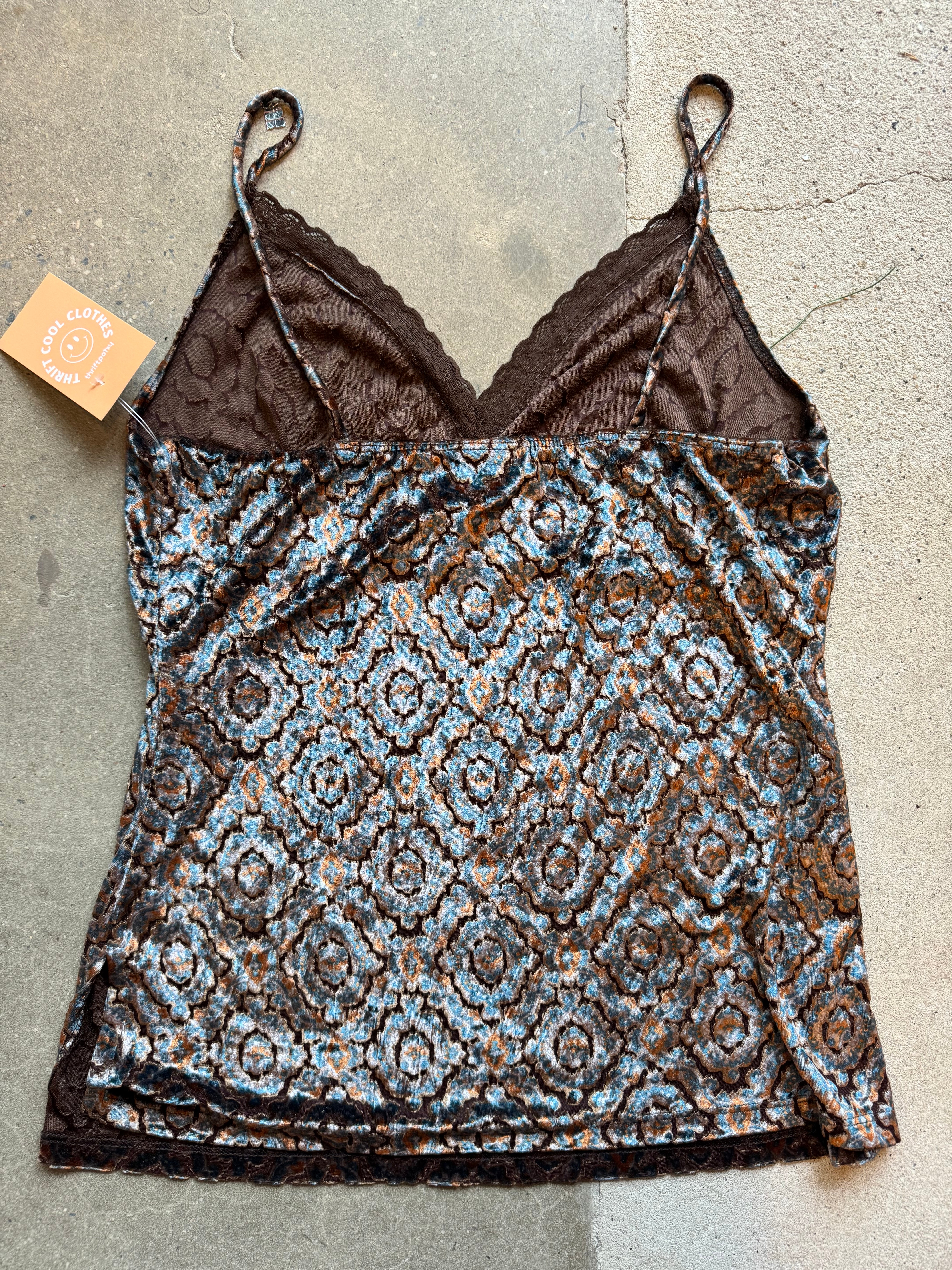 brown blue vanity velvet tank, L