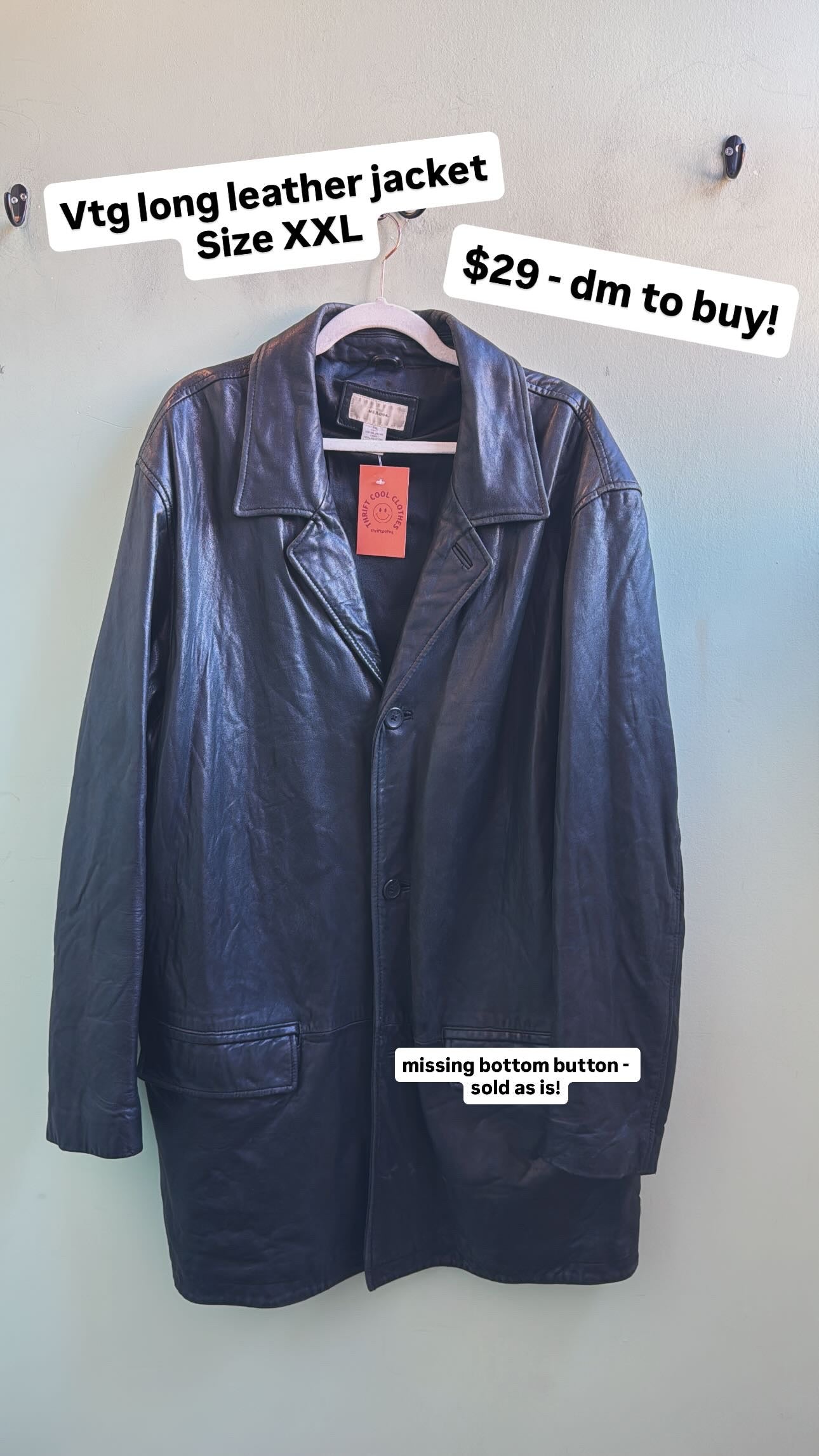 Black Merona Long leather jacket, 2x