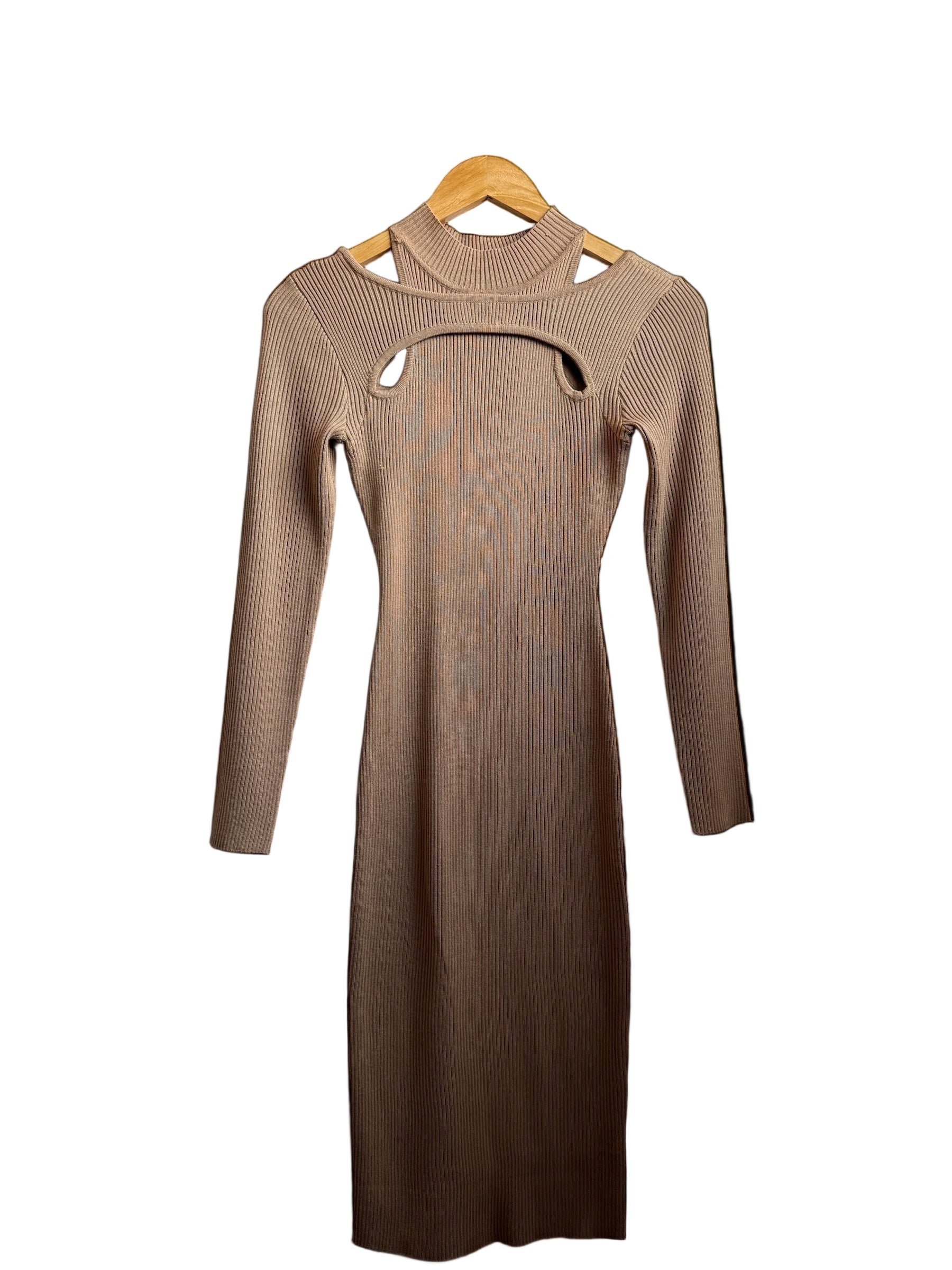 brown fashion nova ribbed cutout dress, s