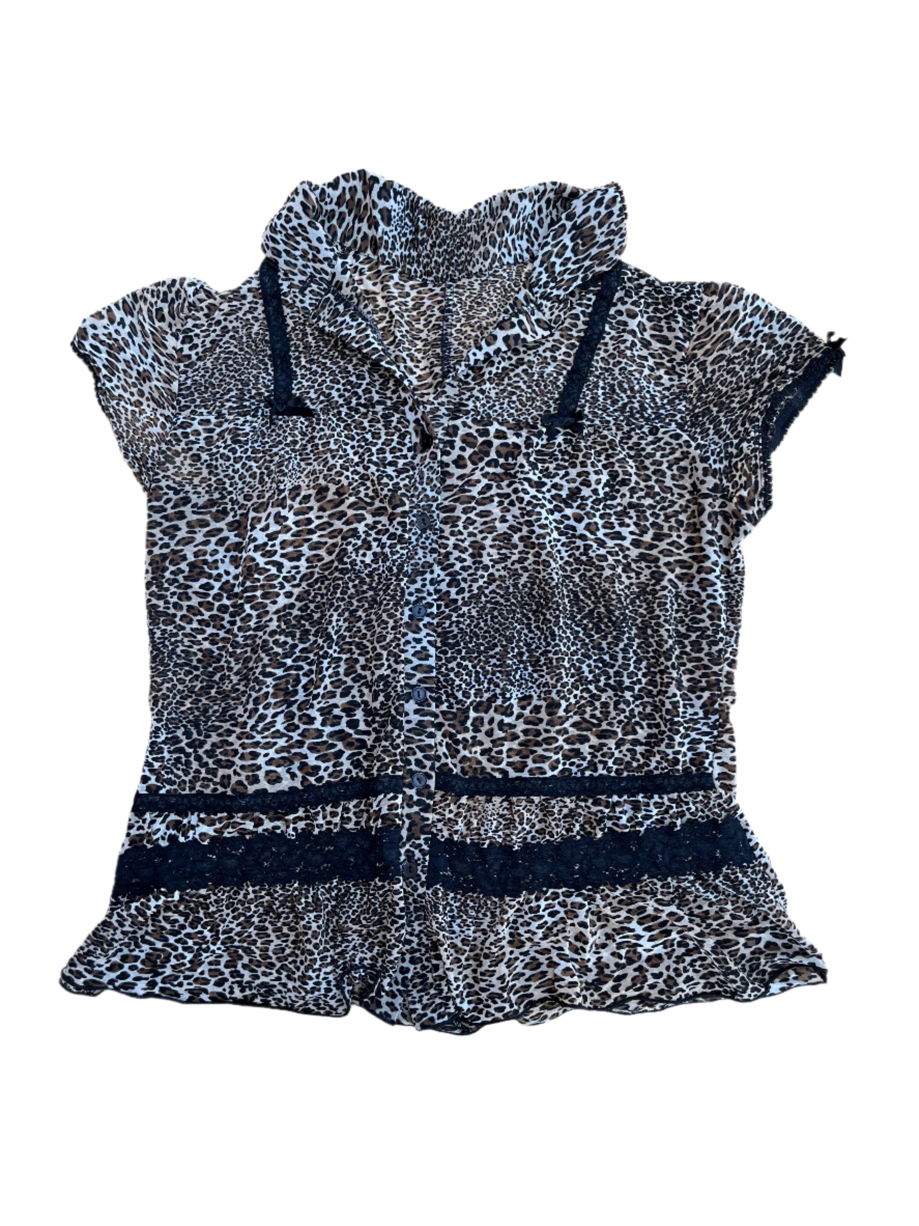brown black  sheer cheetah top
