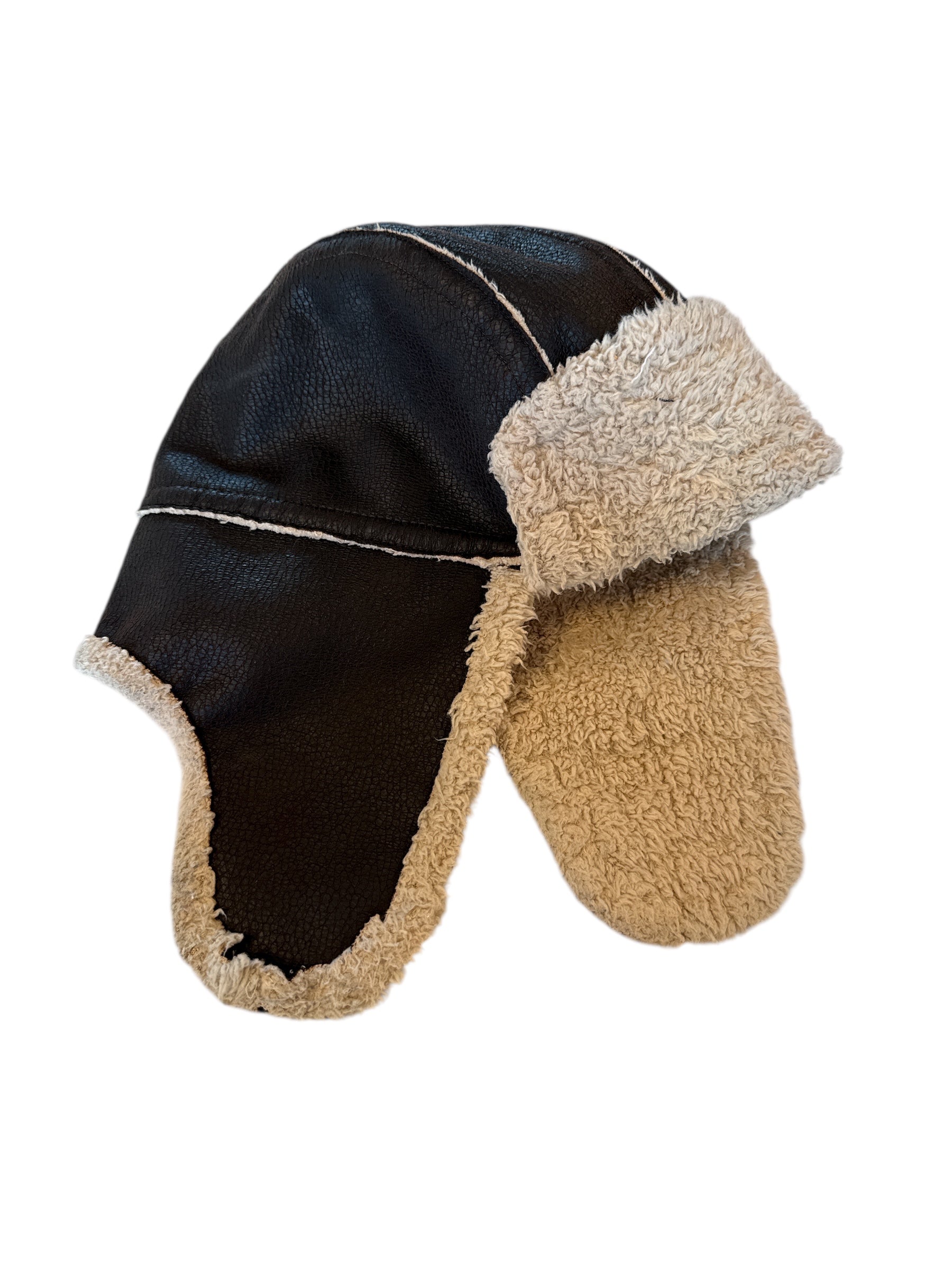 brown tan dockers leather fur hat