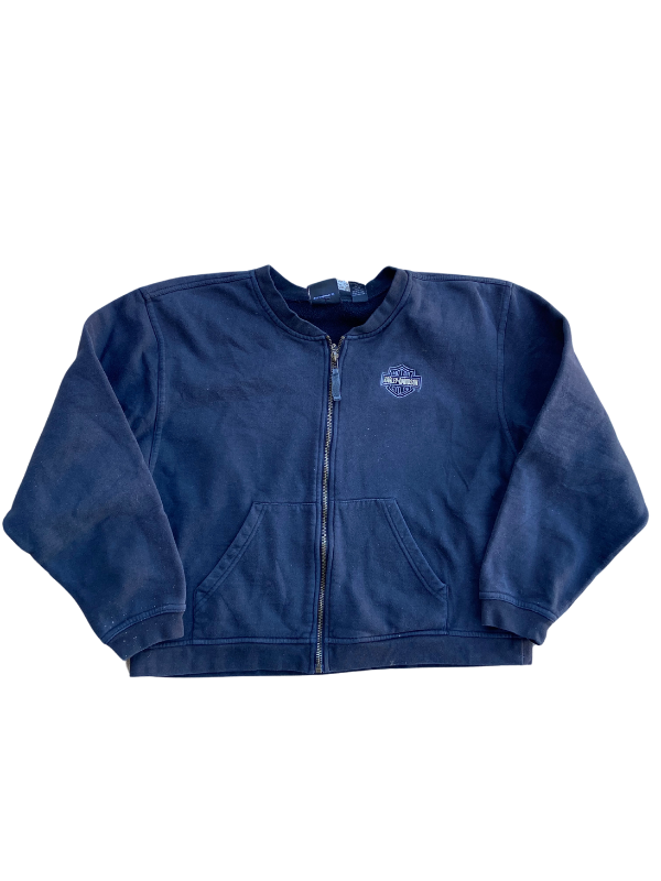 Black Harley Davidson cropped zip up jacket, L