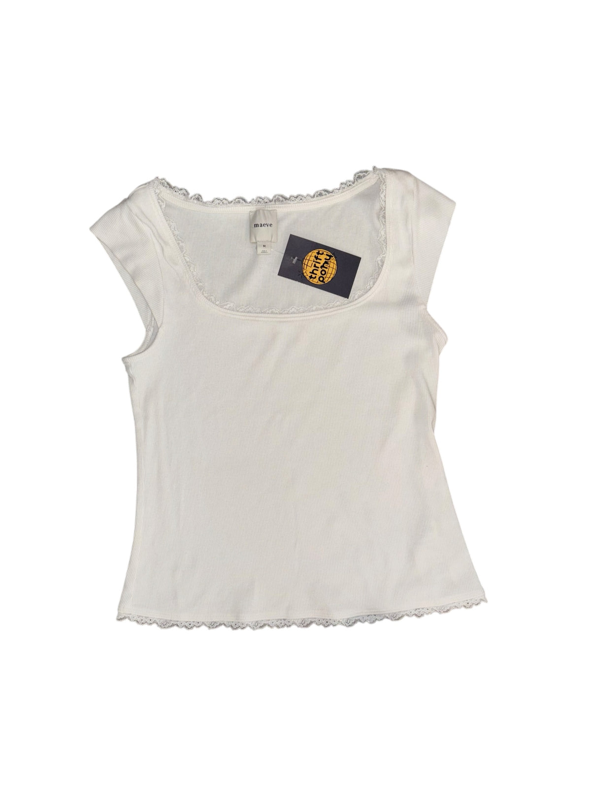white maeve ribbed lace trim tank, m