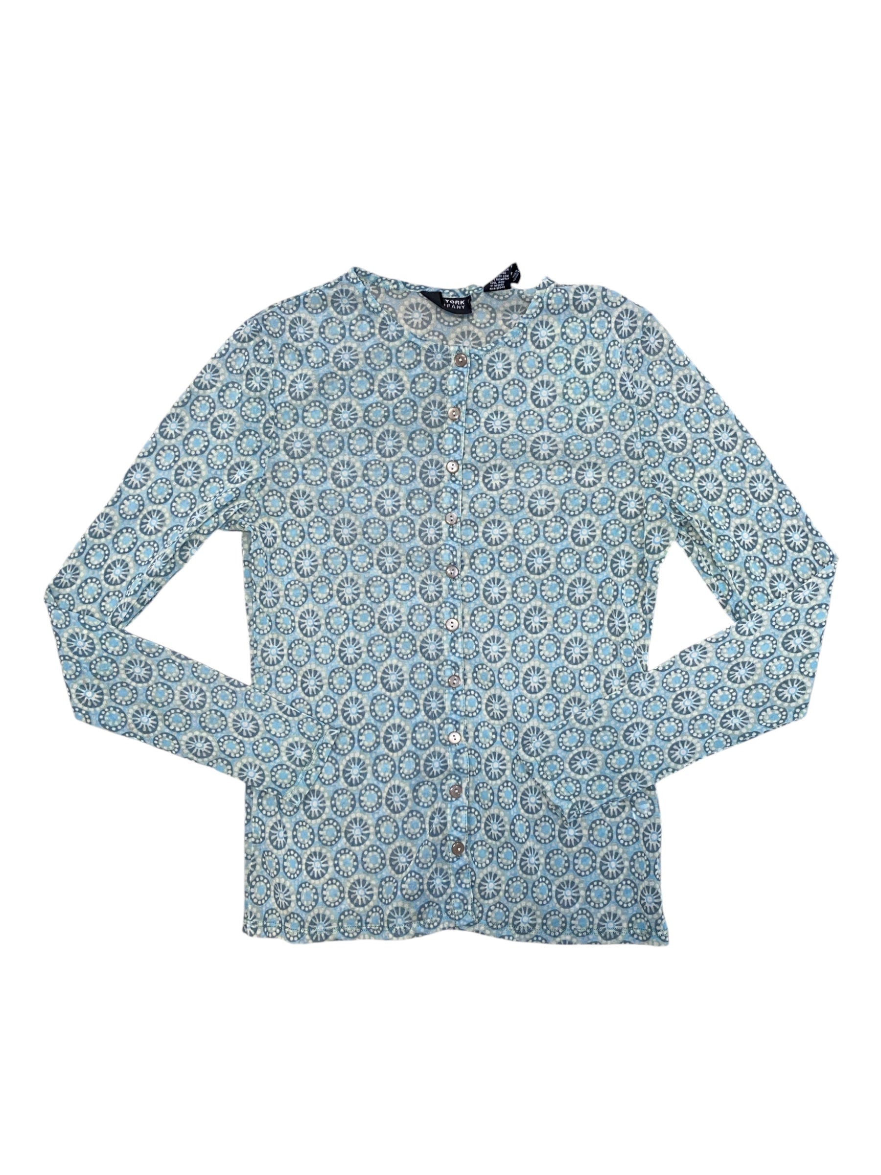 Green blue new york & company Sheer circle ls button top, M