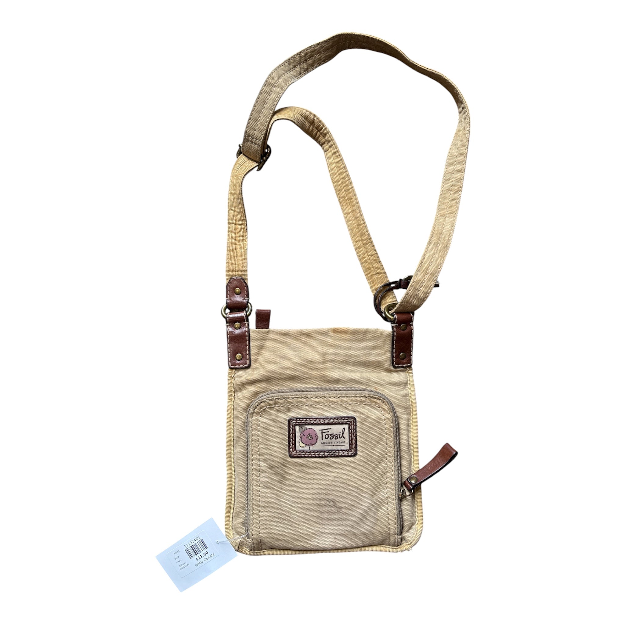 cream fossil canvas crossbody