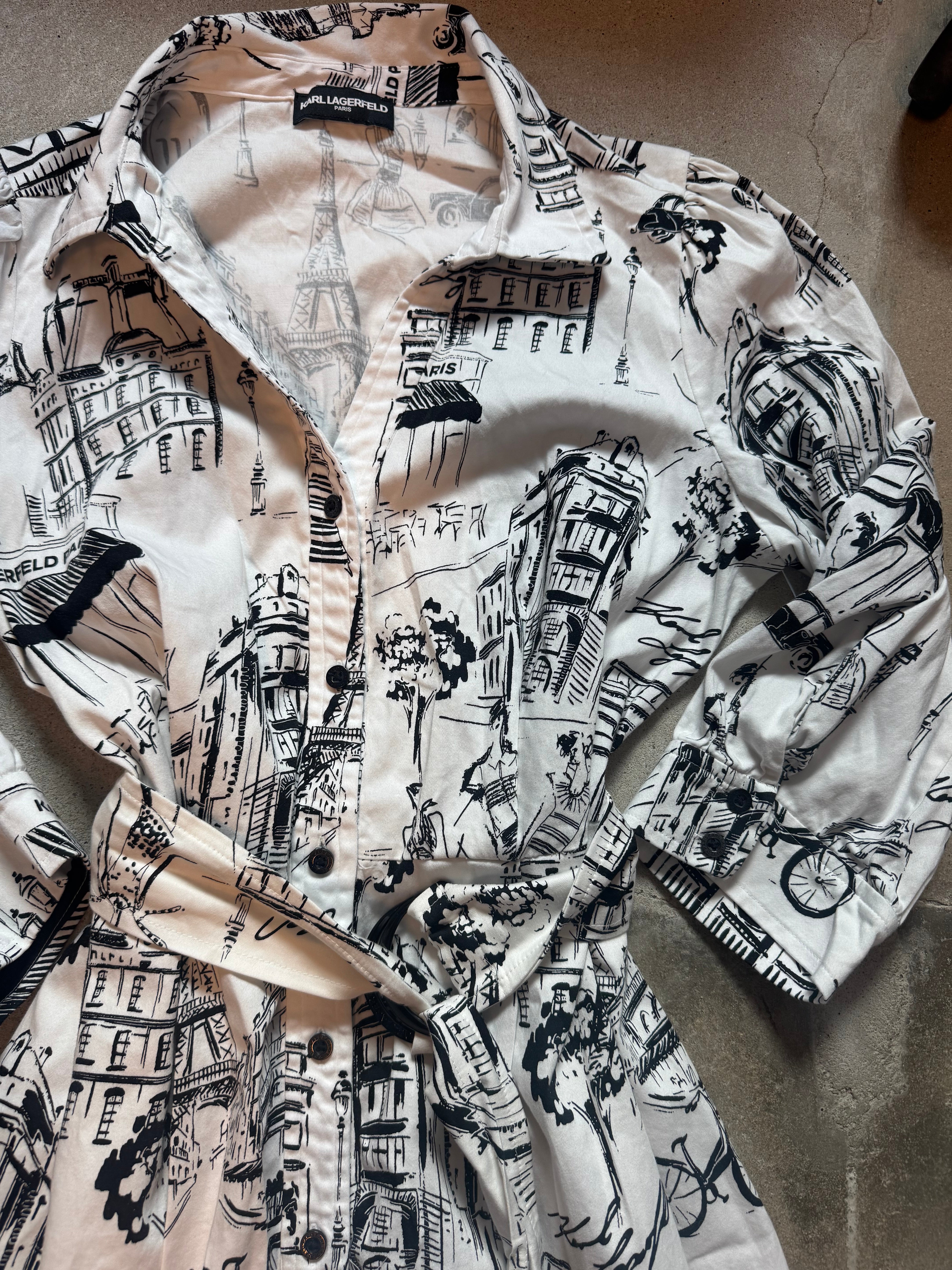 white black karl lagerfeld doodle paris dress, S