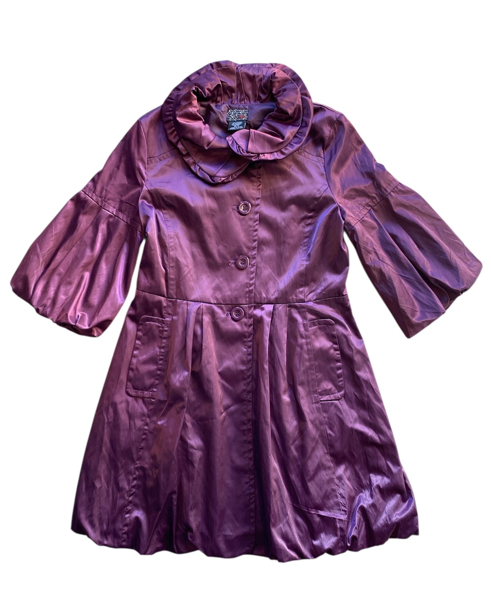 purple mmm y2k satin puffy balloon coat, s