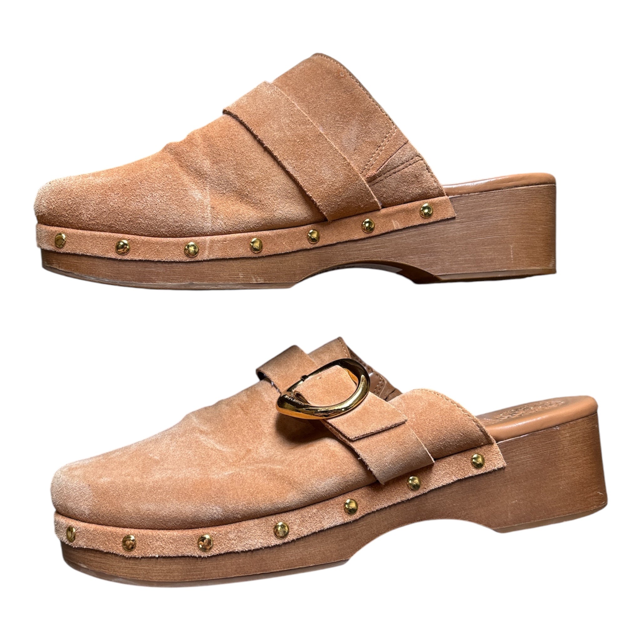 brown vince camuto suede clogs, 10