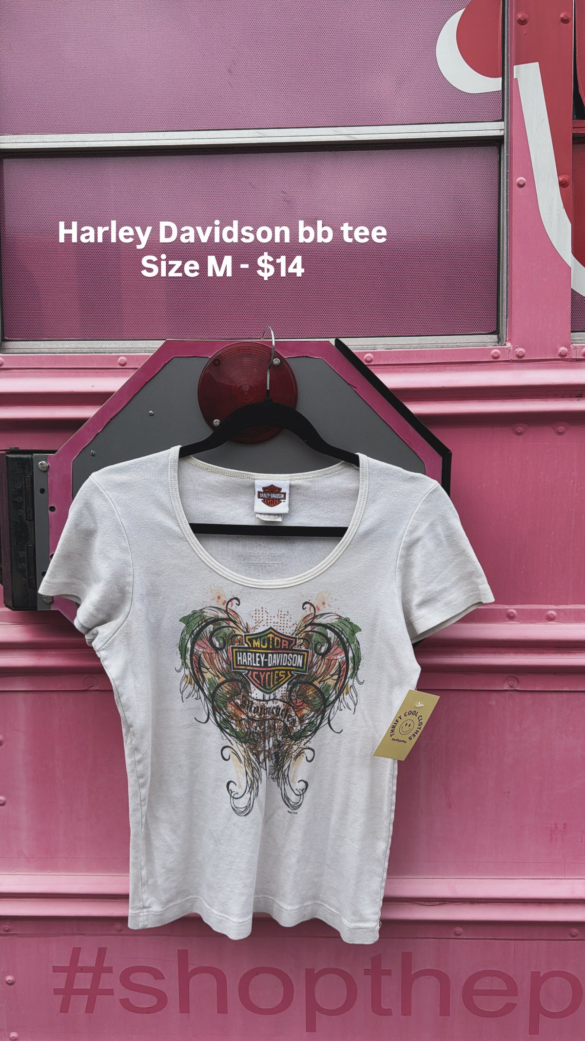 beige harley davidson scoop neck ss, m