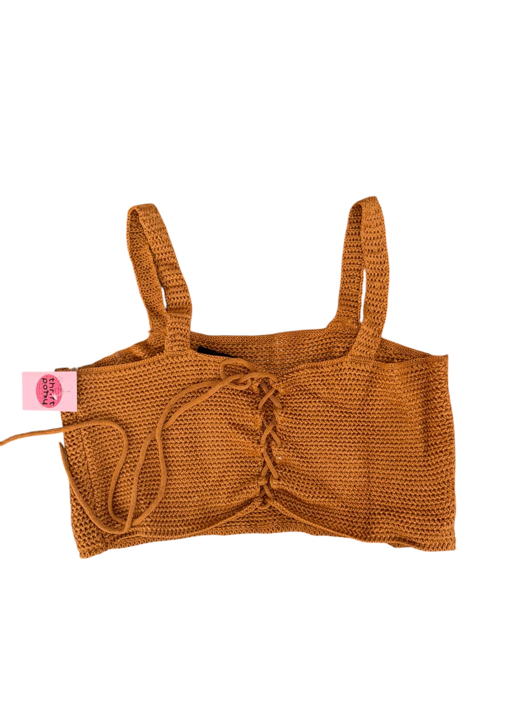 brown runaway crochet flower tank, 2x