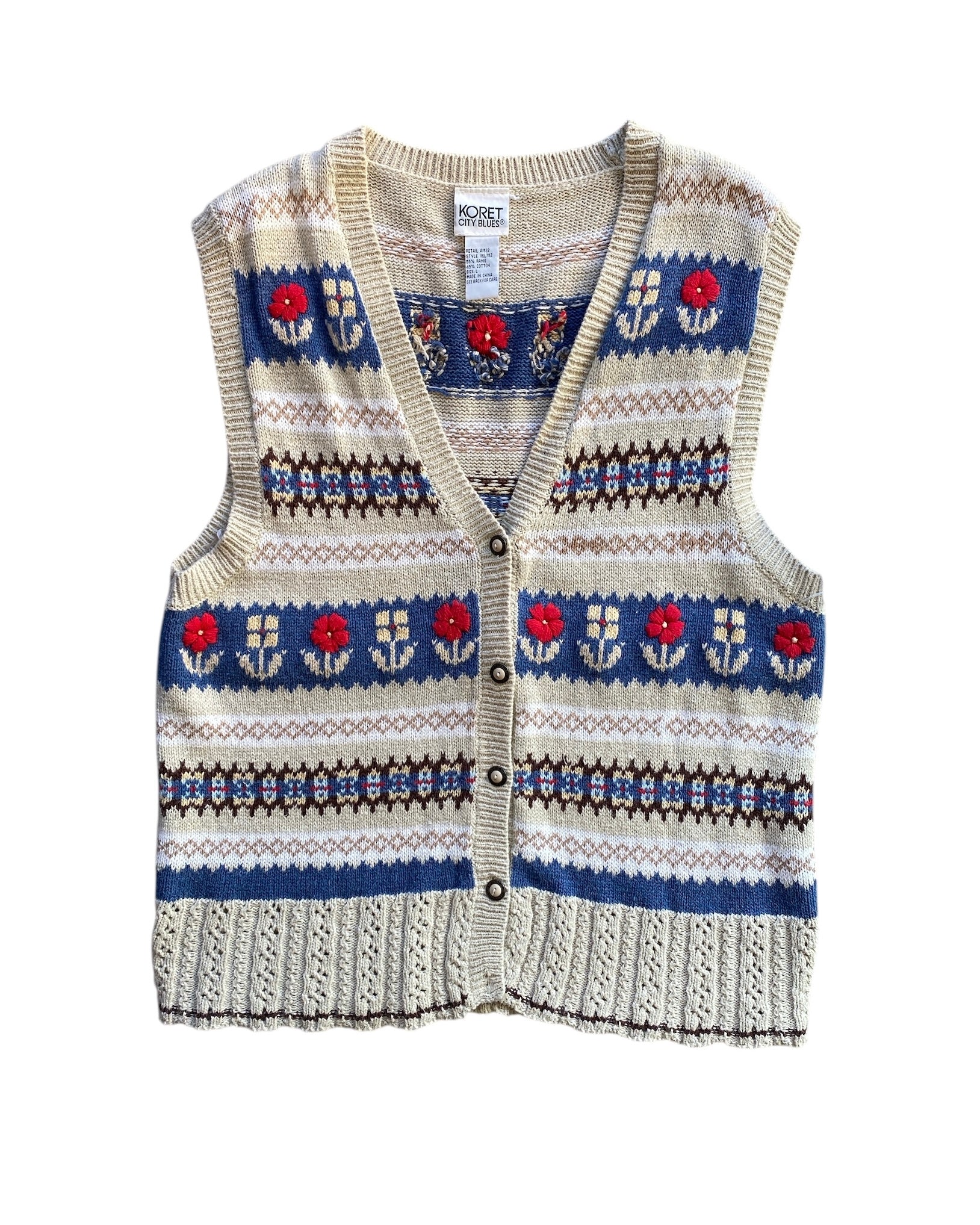 Tan red Koret Floral knit vest, L