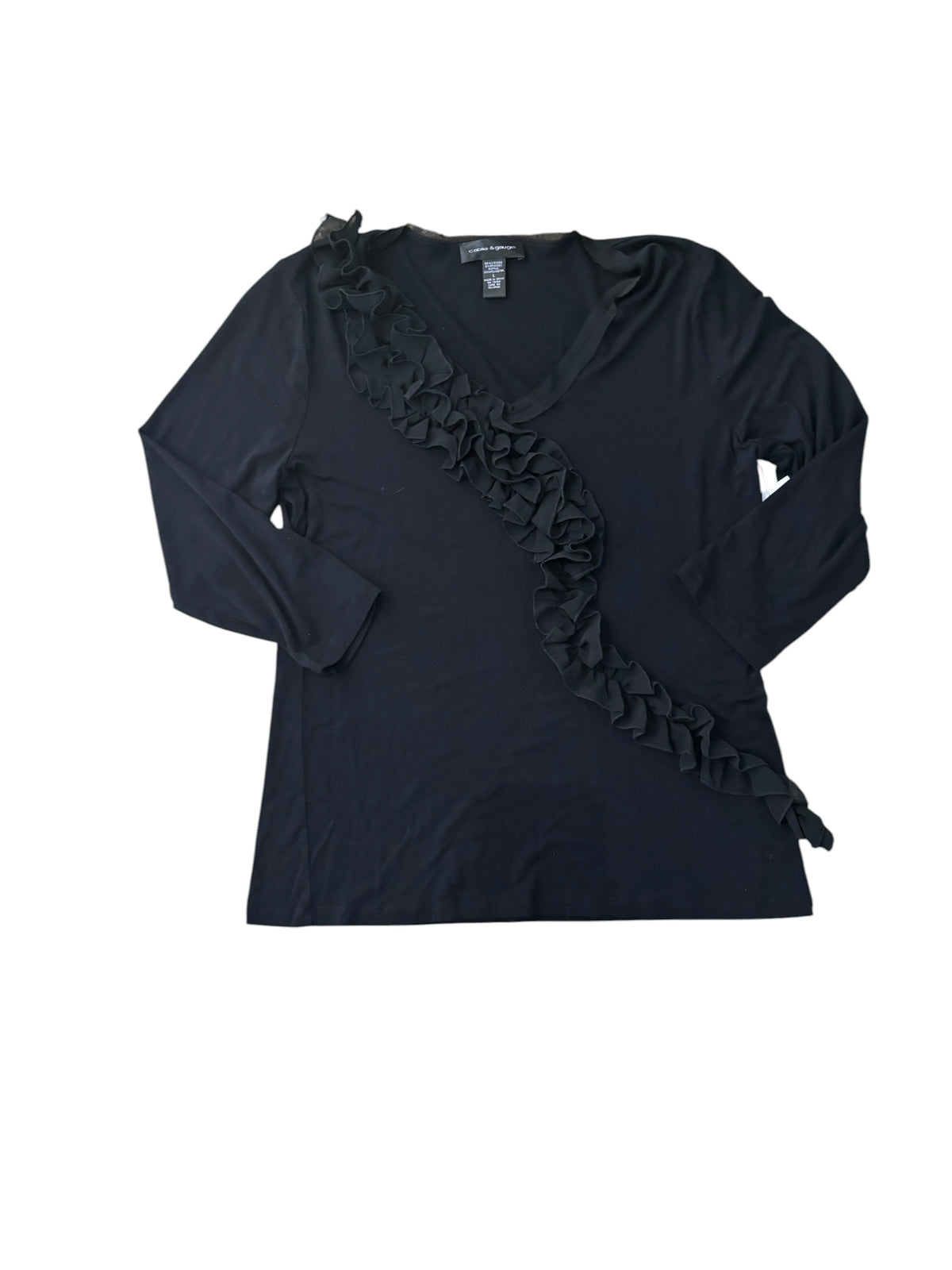 black cable & gauge ruffle ls top, L