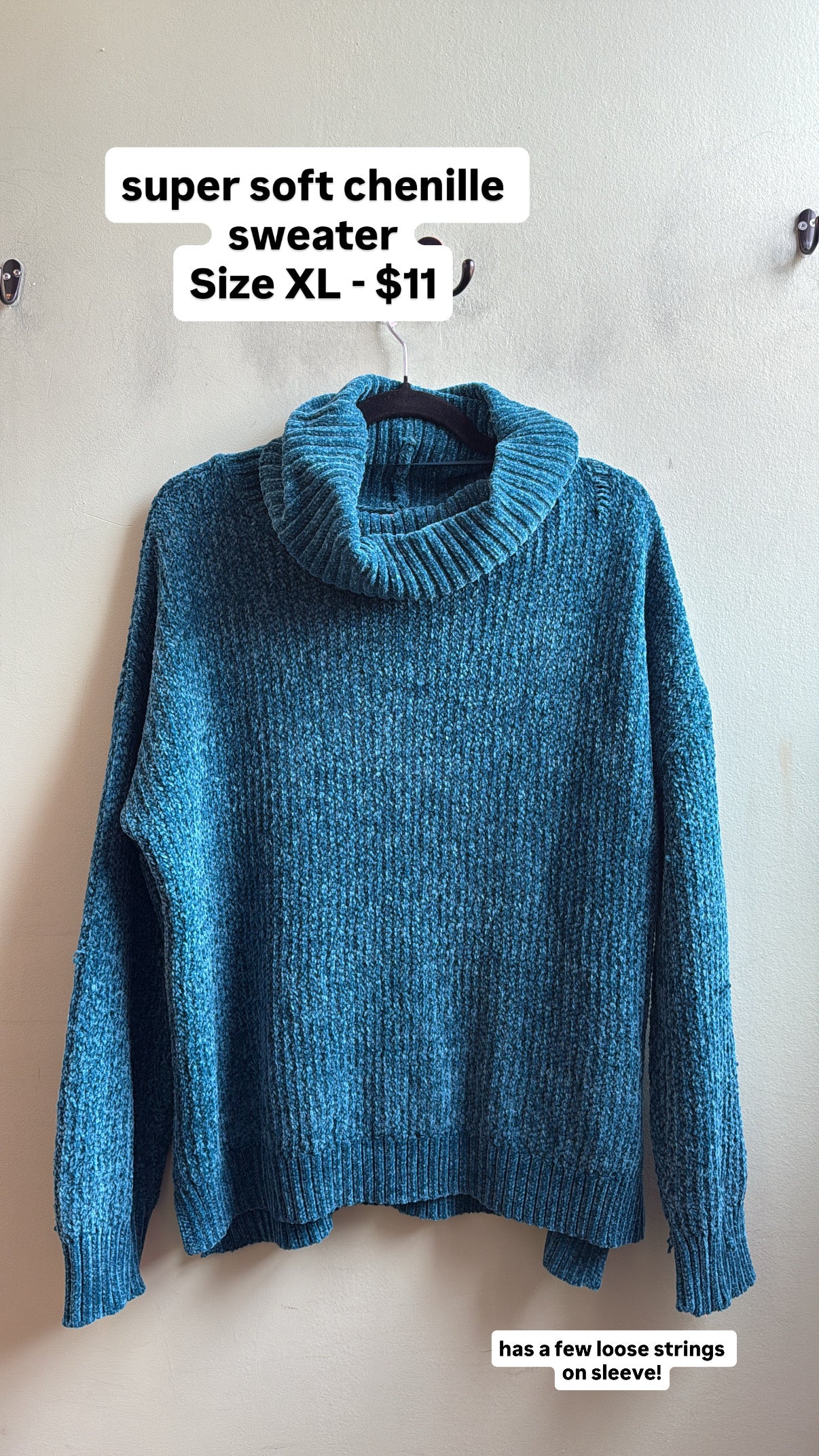 teal faded glory knit turtle neck sweater, XL