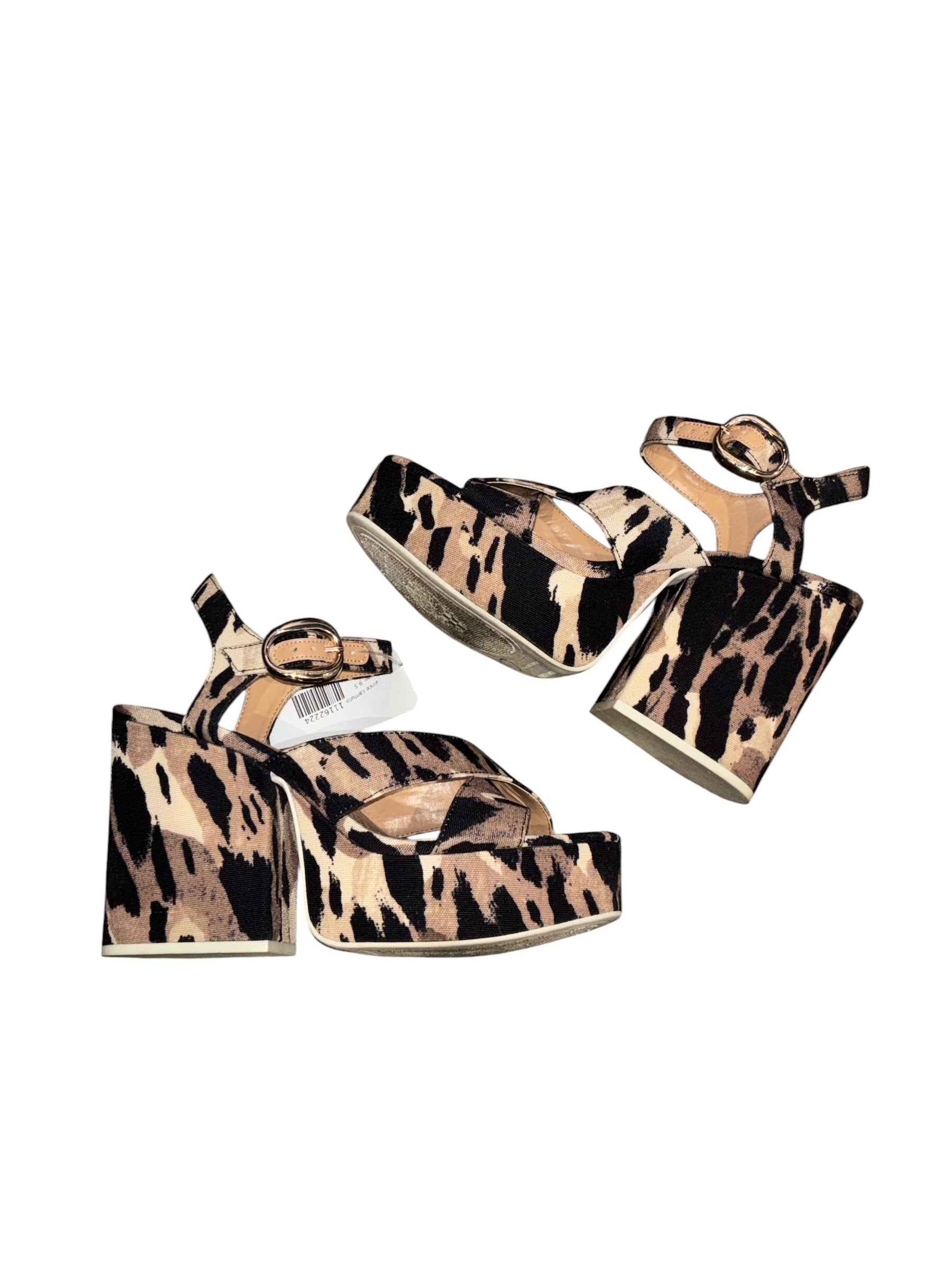 brown vince camuto platform animal print sandals, 9.5