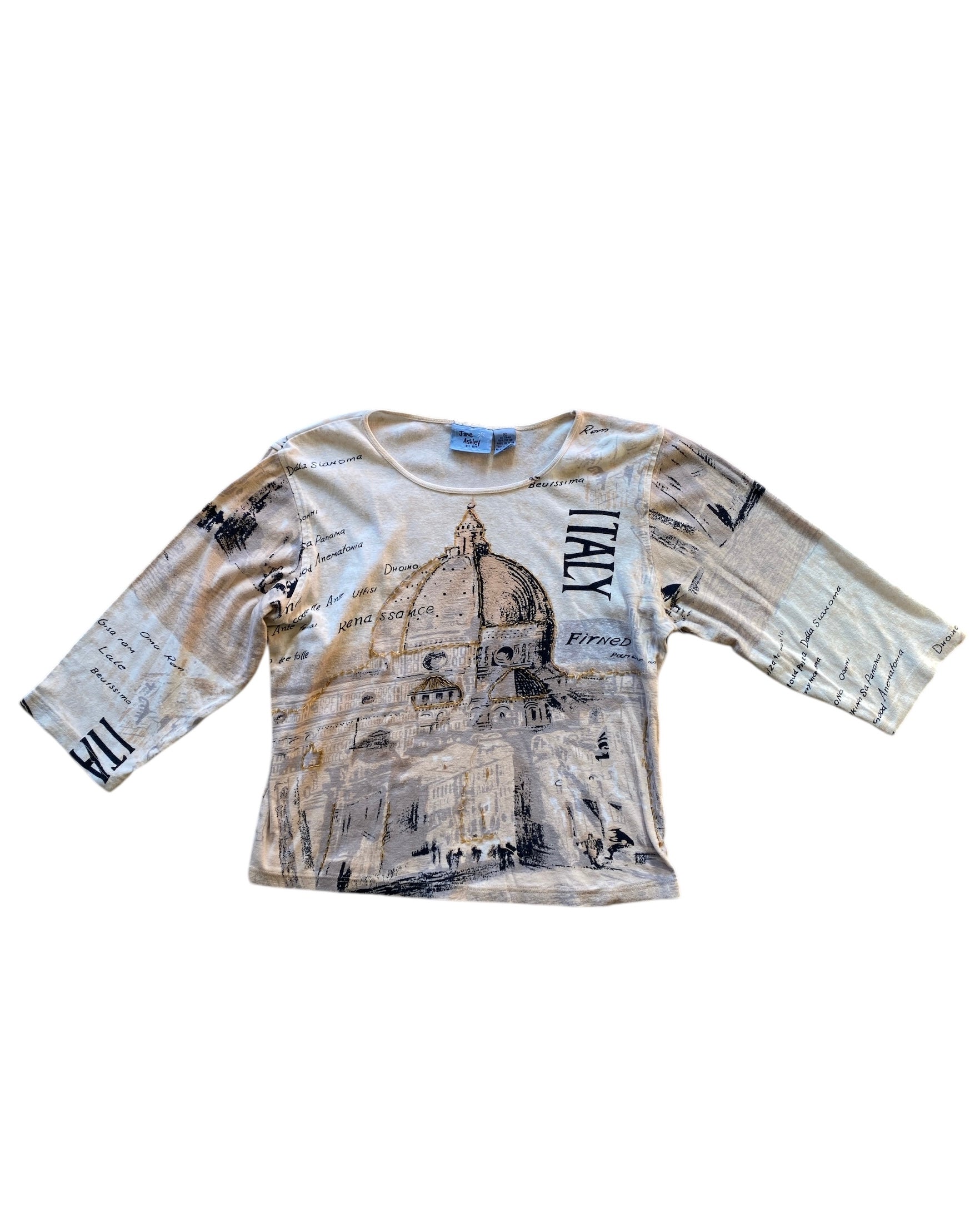 Tan cream Jane Ashley Italy beaded top, L