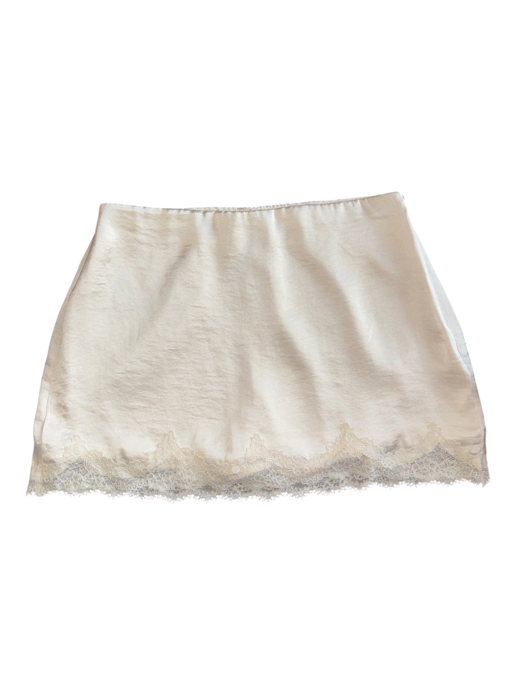 white abercrombie satin mini skirt w lace, s