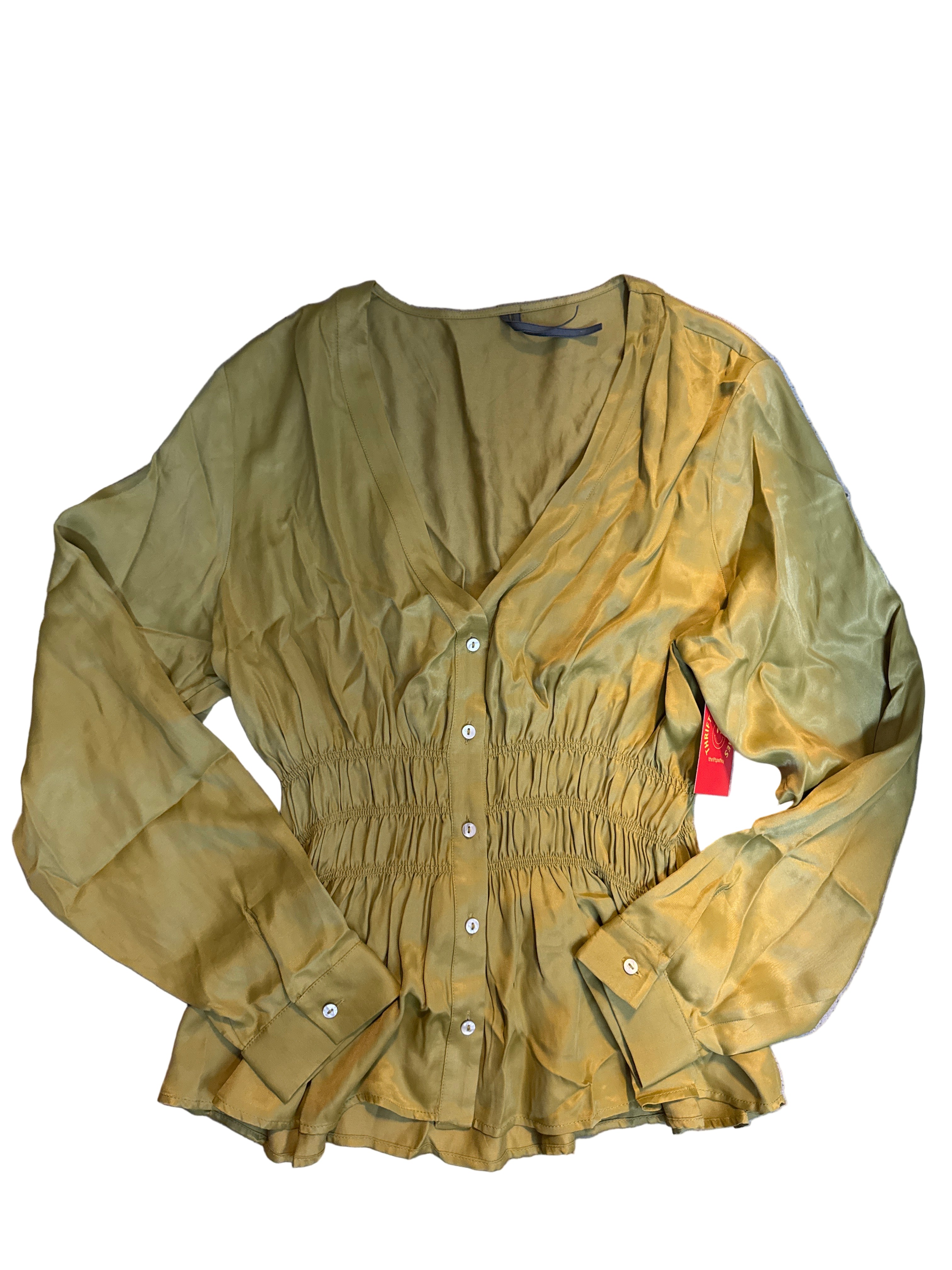 Olive Anthropologie Silky button down, M