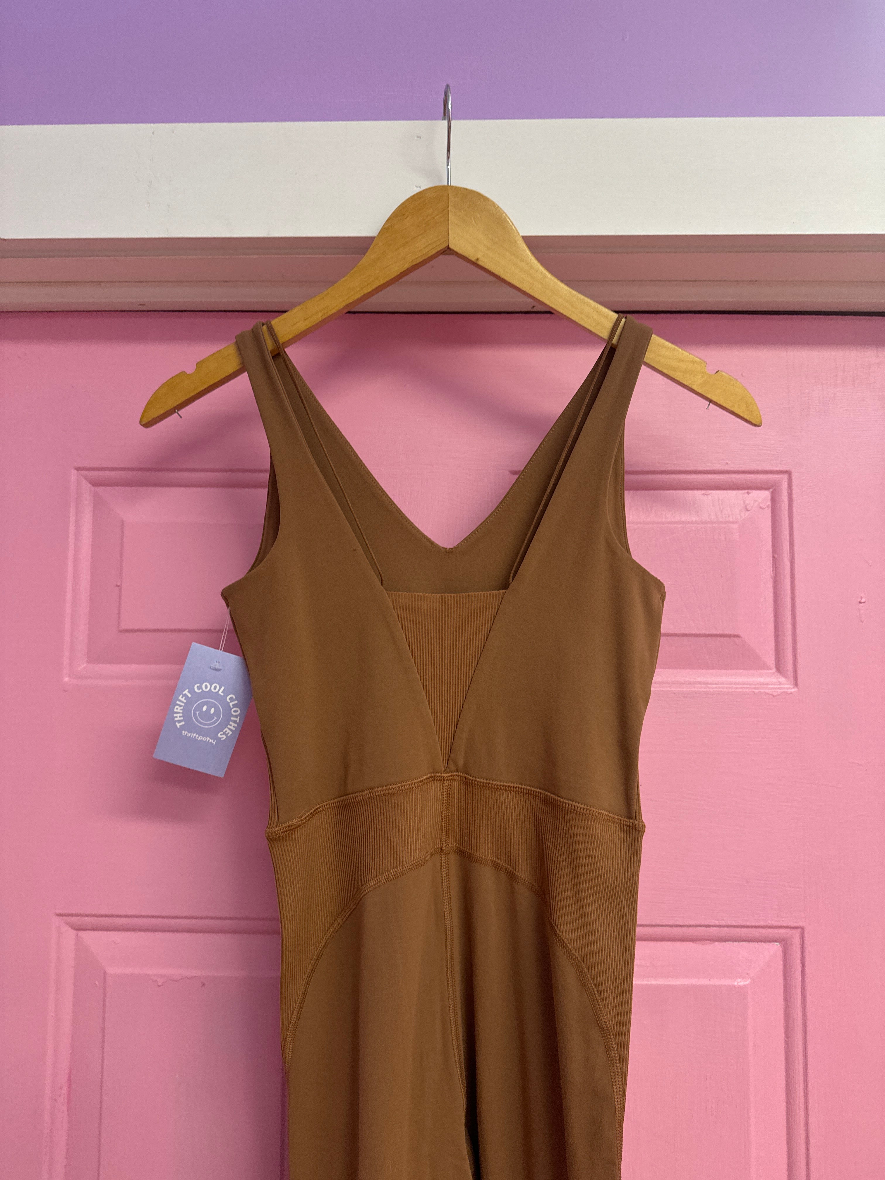 brown nike fitted athletic jumpsuit, xs