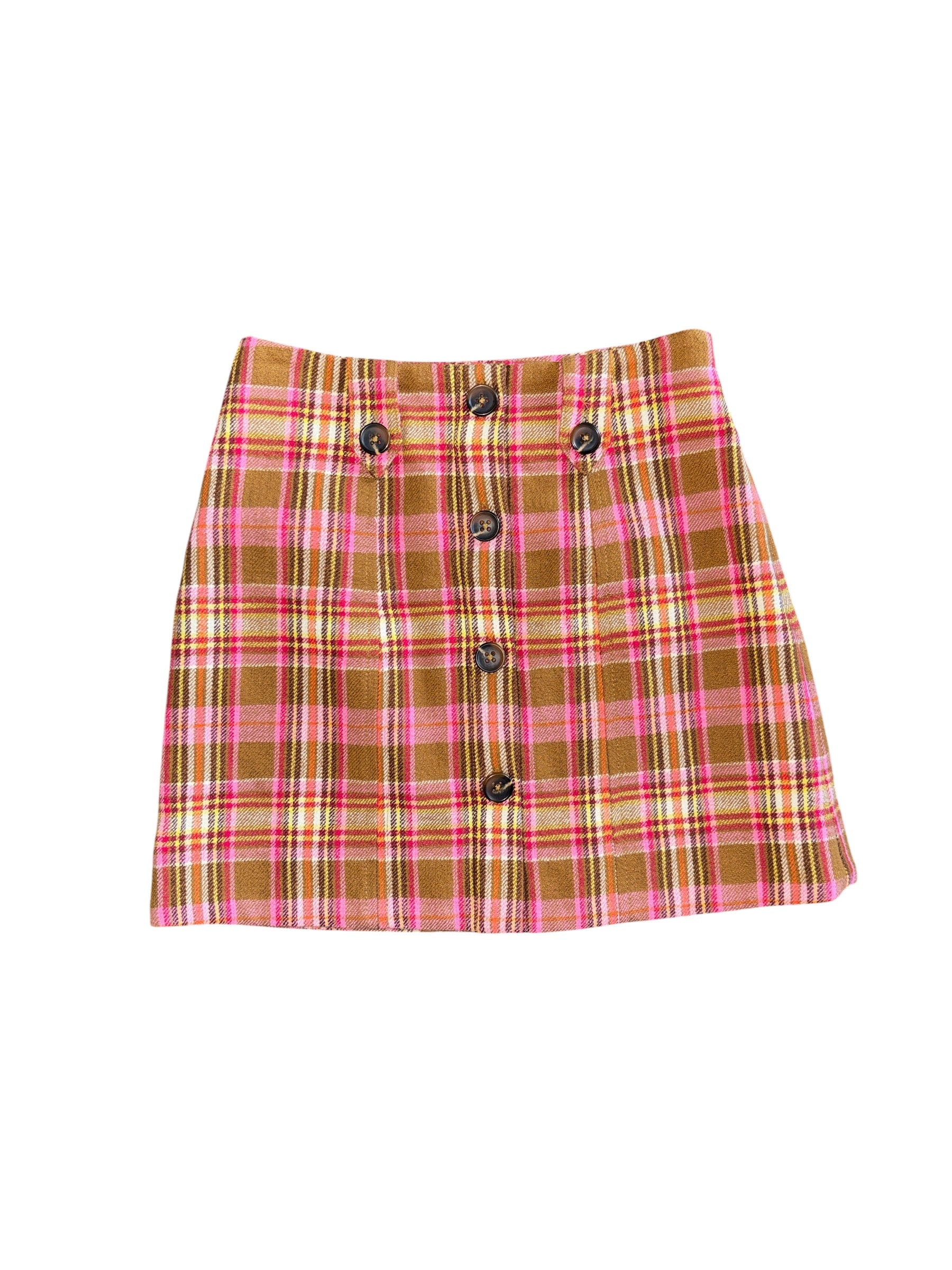 brown pink yellow maeve plaid gore mini skirt, 00