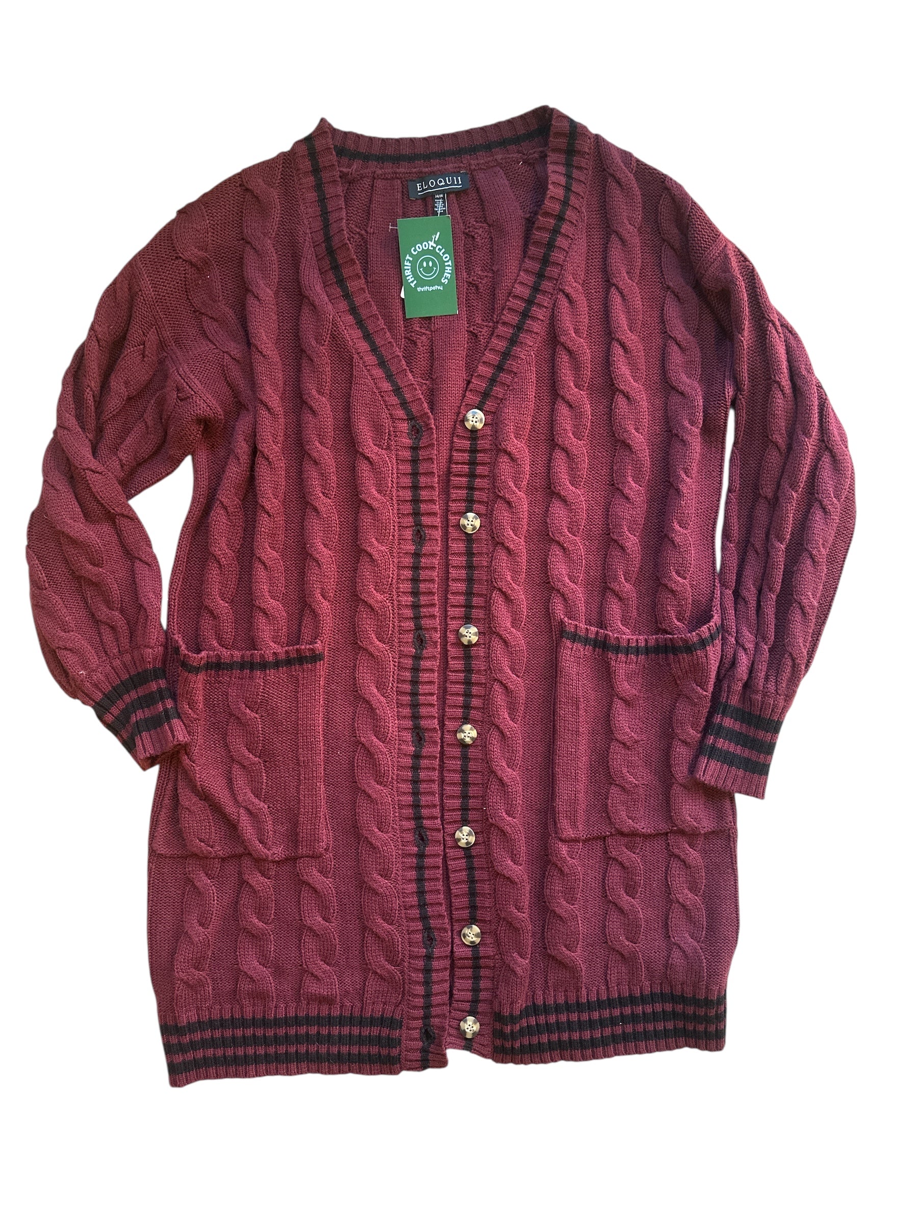 maroon eloqui schoolgirl cardigan long, 14/16