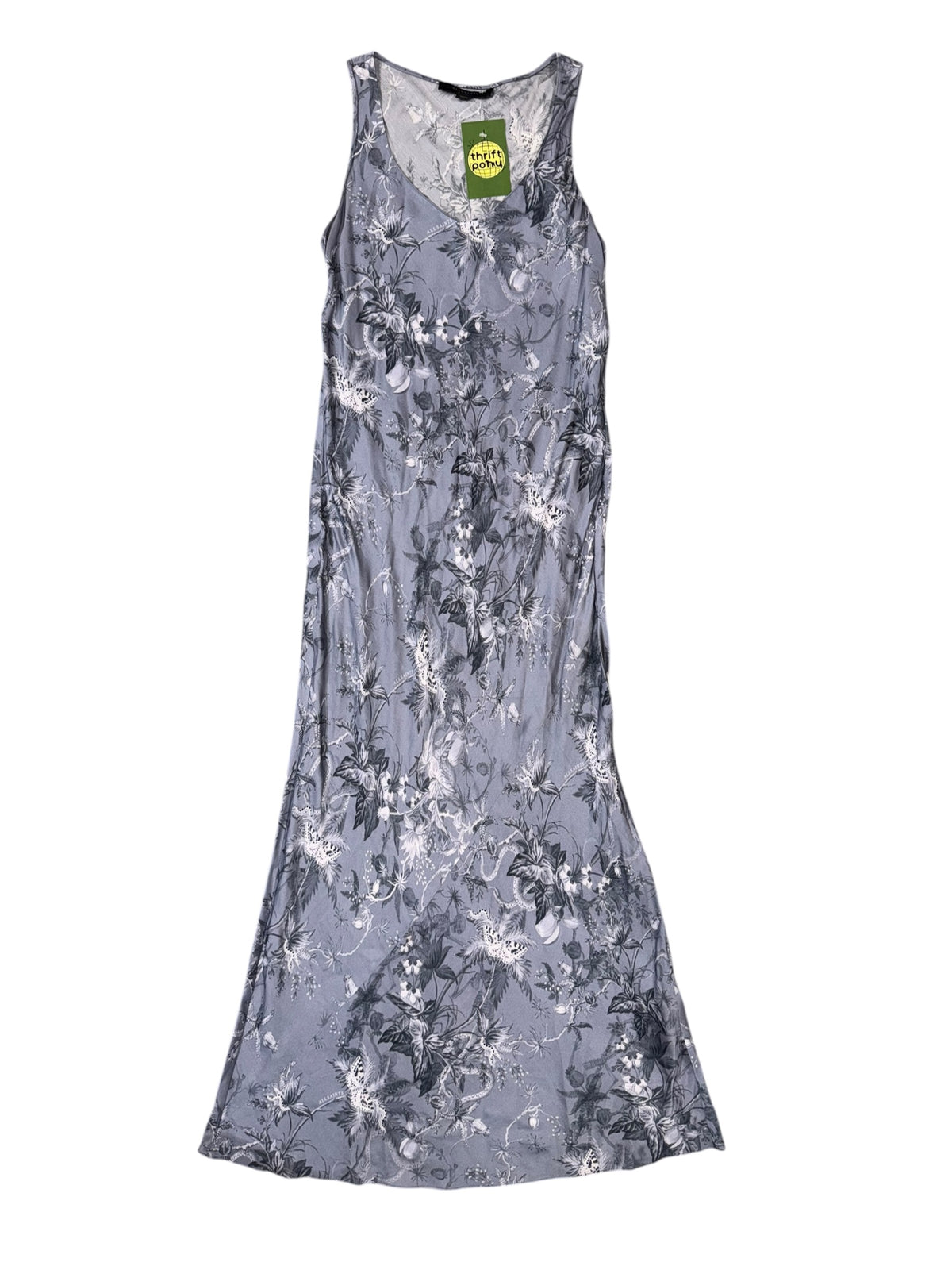 blue all saints floral pattern satin dress, xs
