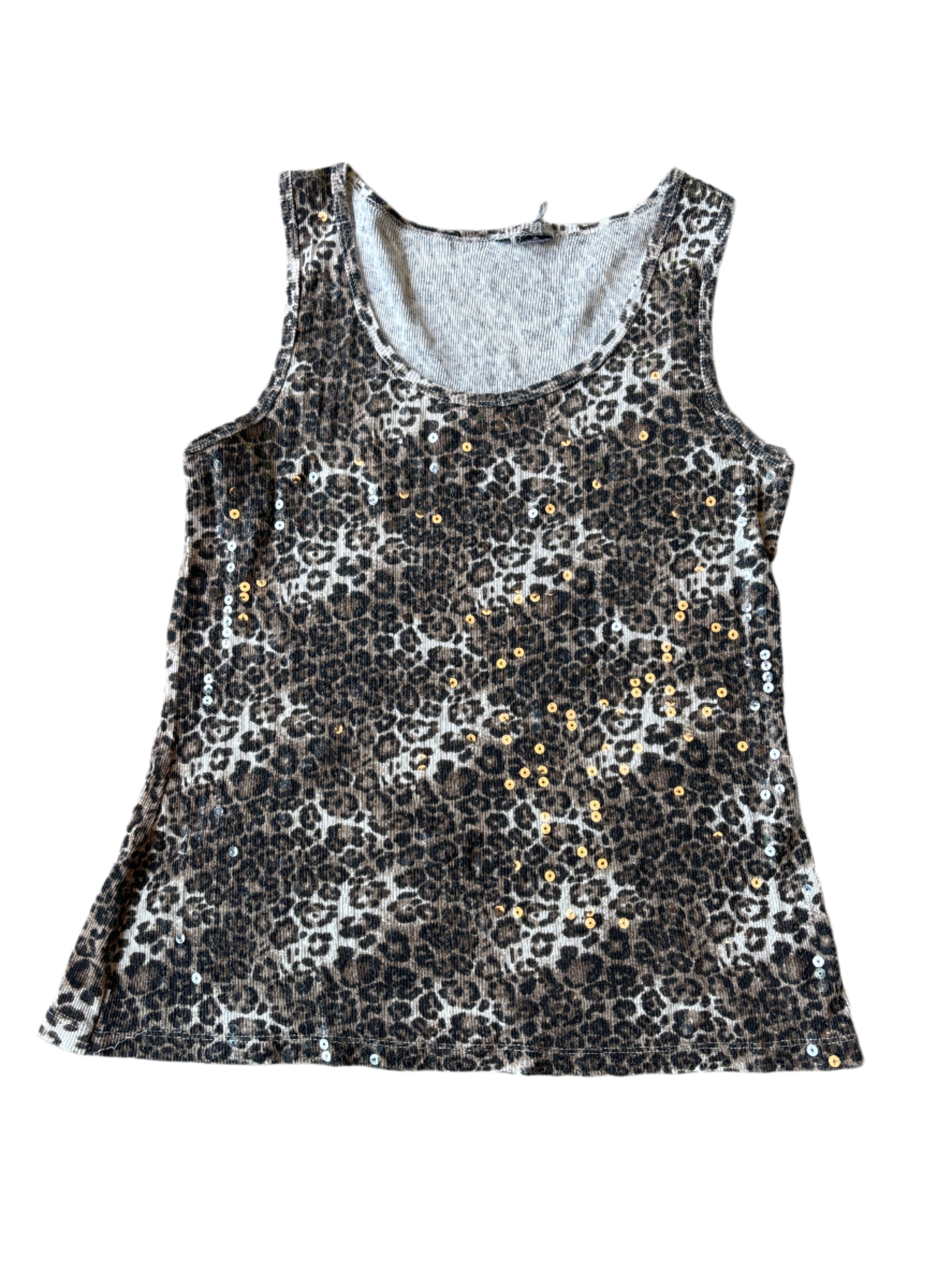 brown black  sequin cheetah print top