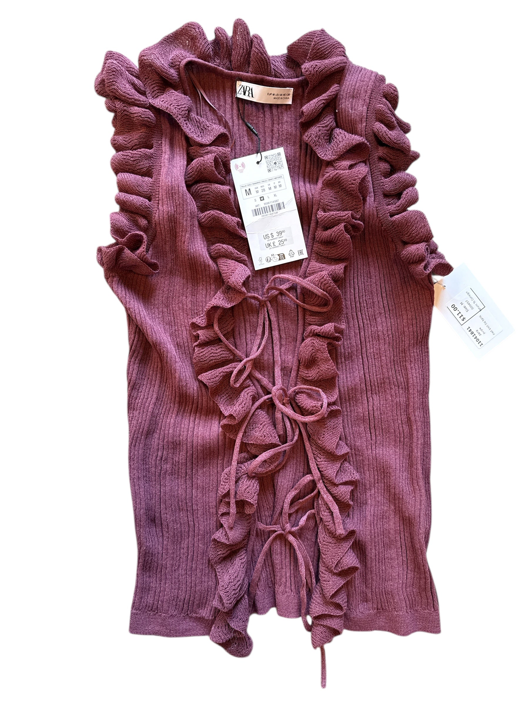purple zara nwt knit tie tank, M